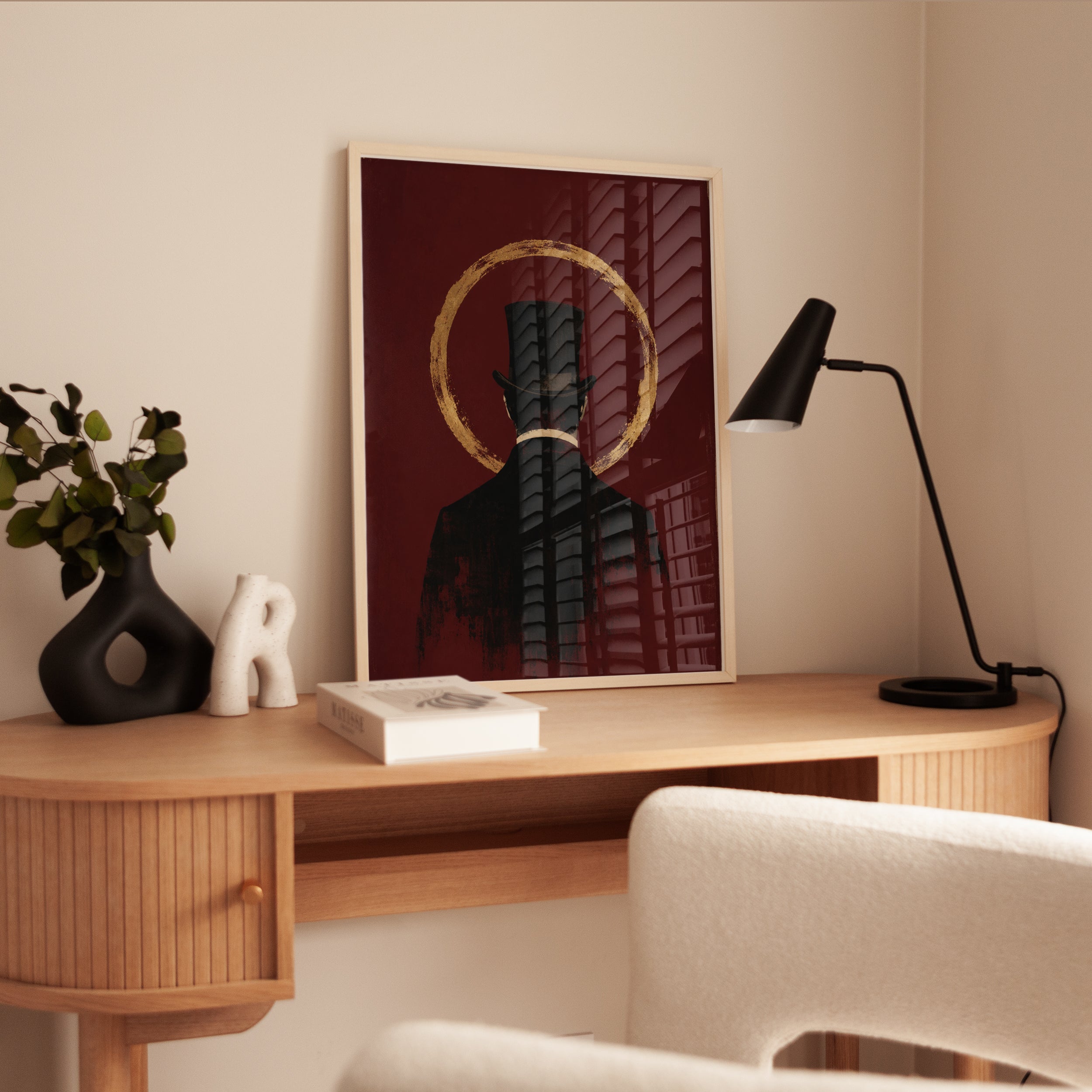 Victorian Gentleman With Top Hat Art Print: Gold Circle Red - interior