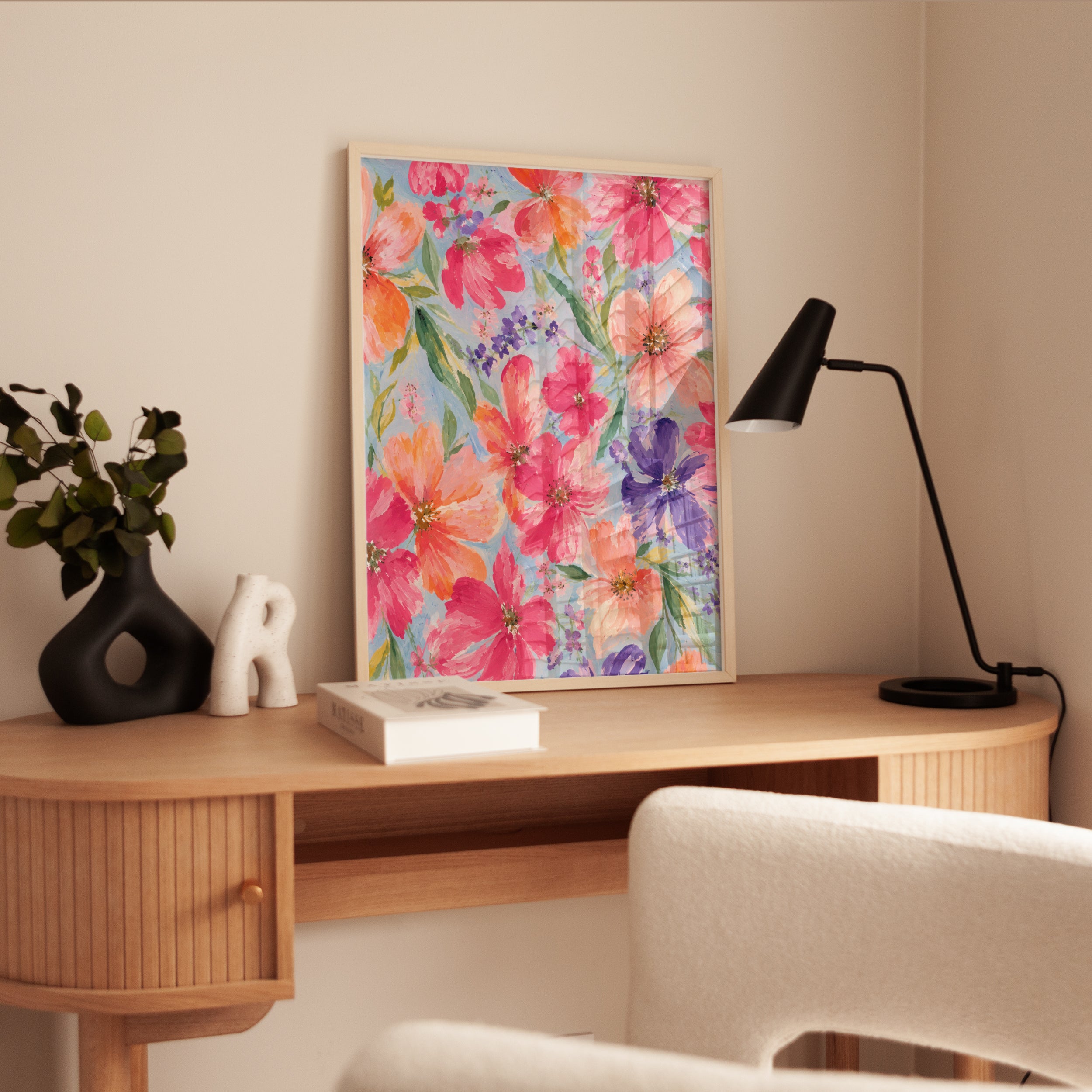Watercolor Wildflower Meadow Art Print: Pink and Purple Floral - interior