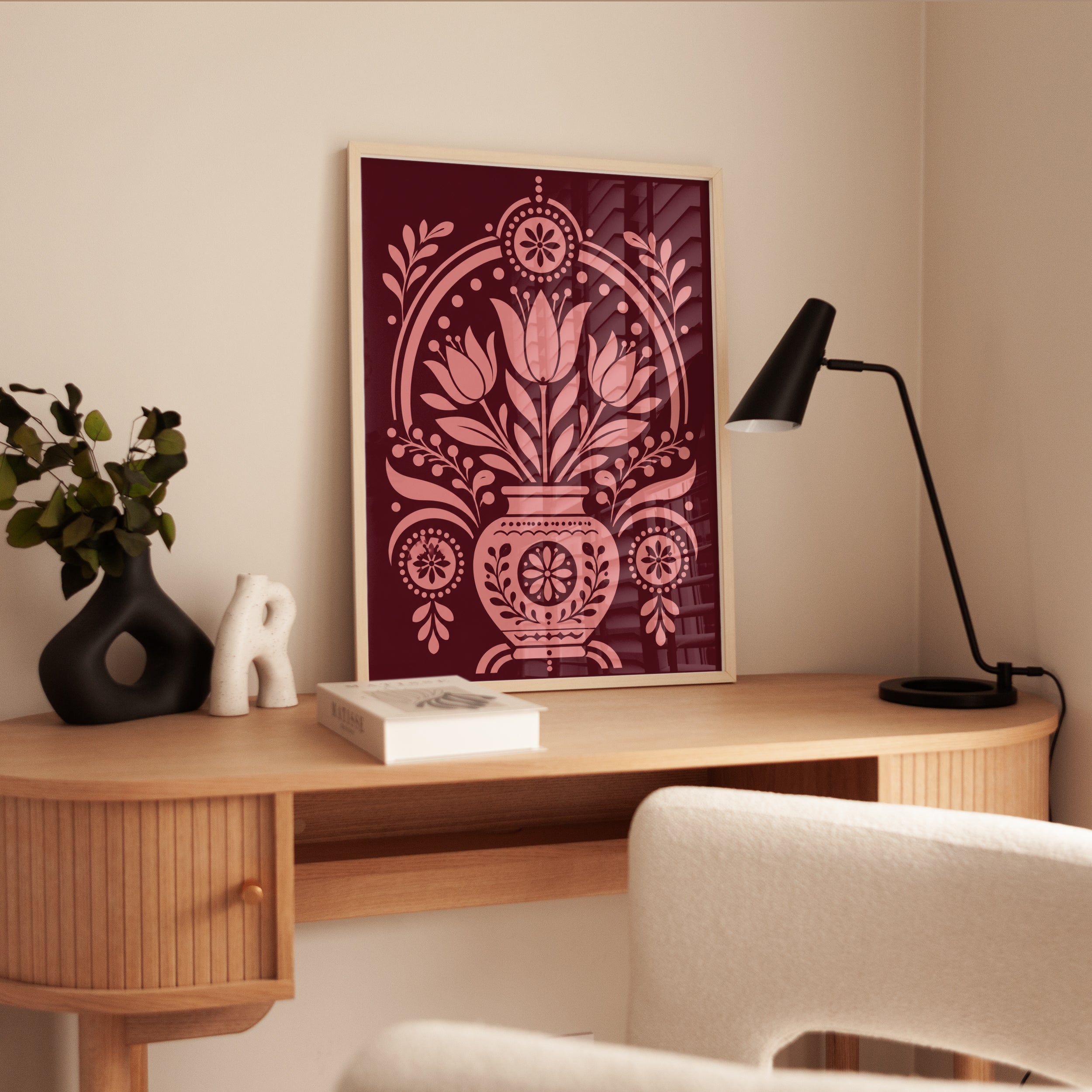 Folk Art Floral Print – Tulip Vase Wall Art - interior