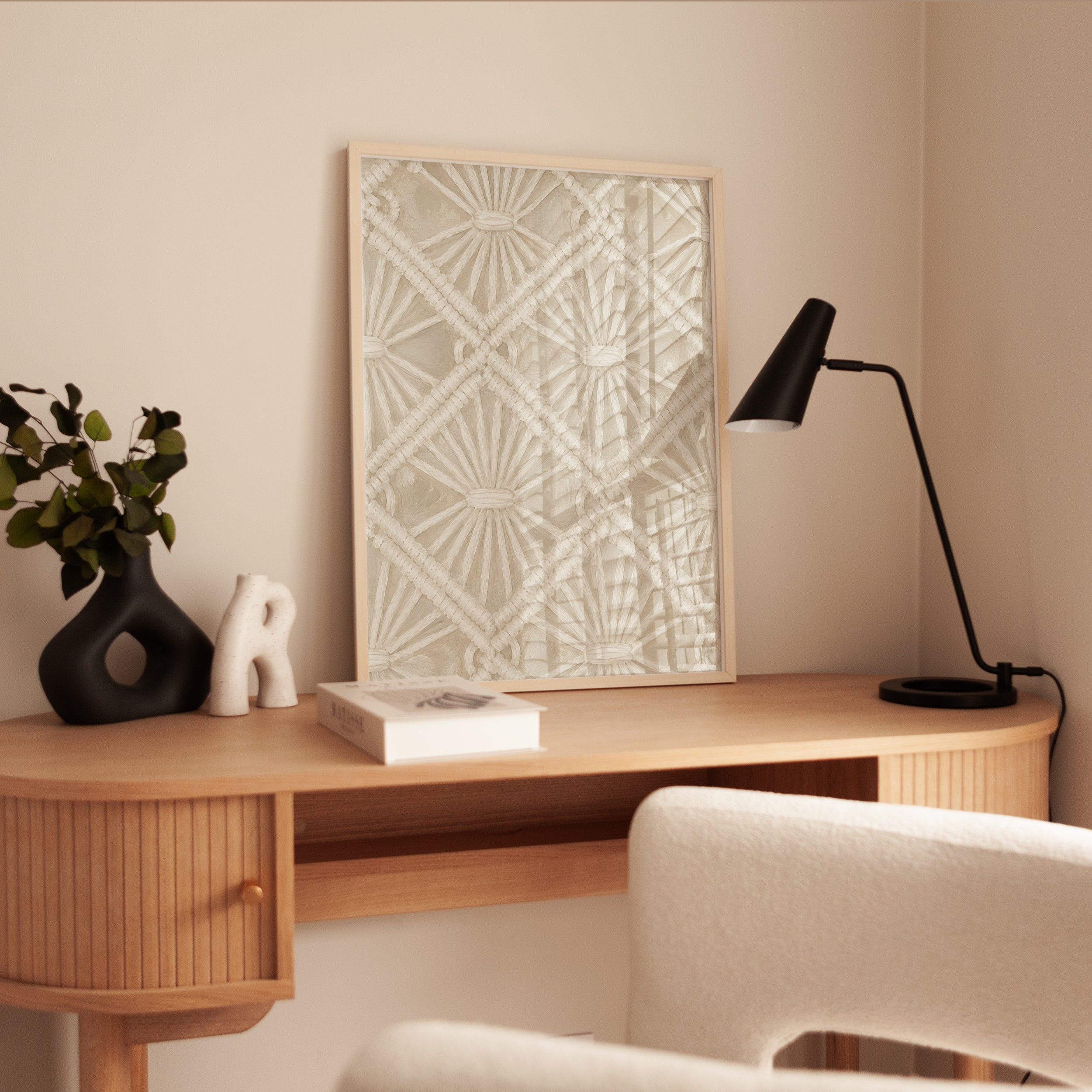 Macrame Pattern Wall Art: Neutral Boho Textile Design - interior
