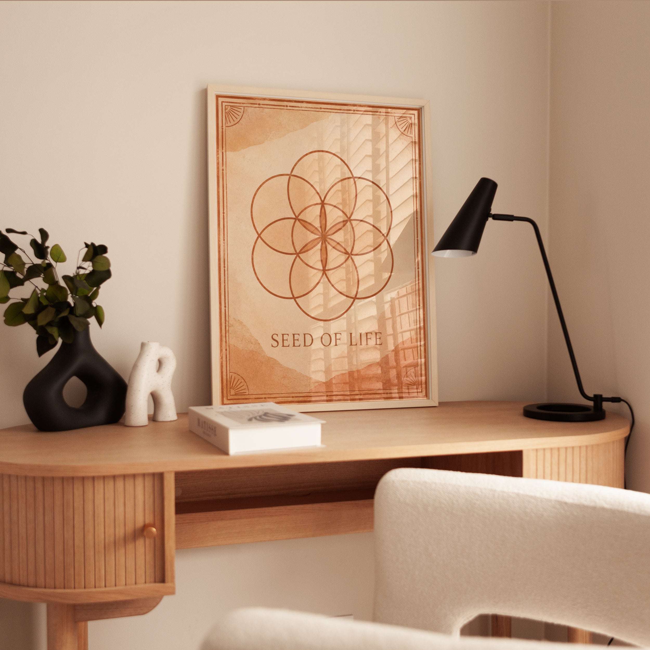 Seed of Life Print: Sacred Geometry Art in Warm Terracotta - interior