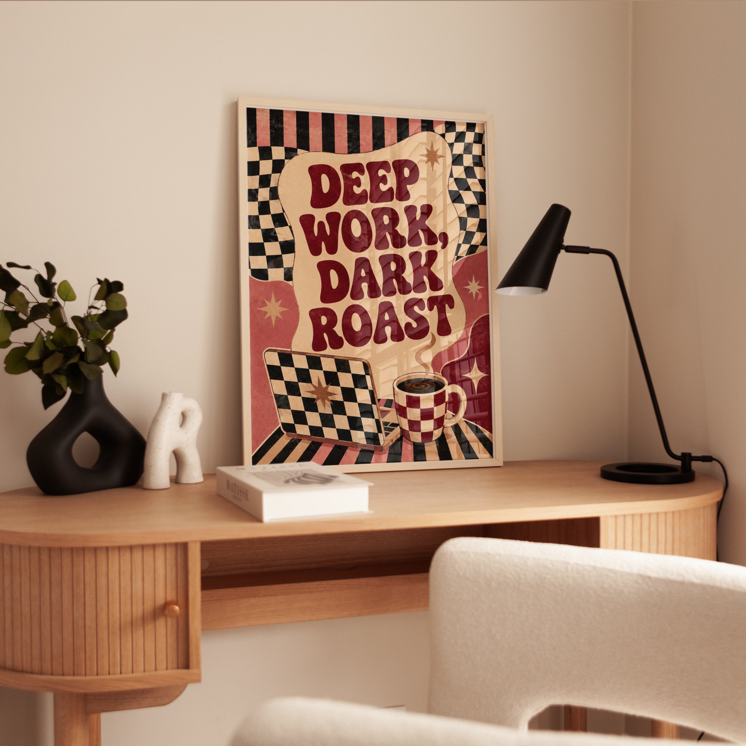 Deep Work Dark Roast Print: Retro Coffee Art - interior