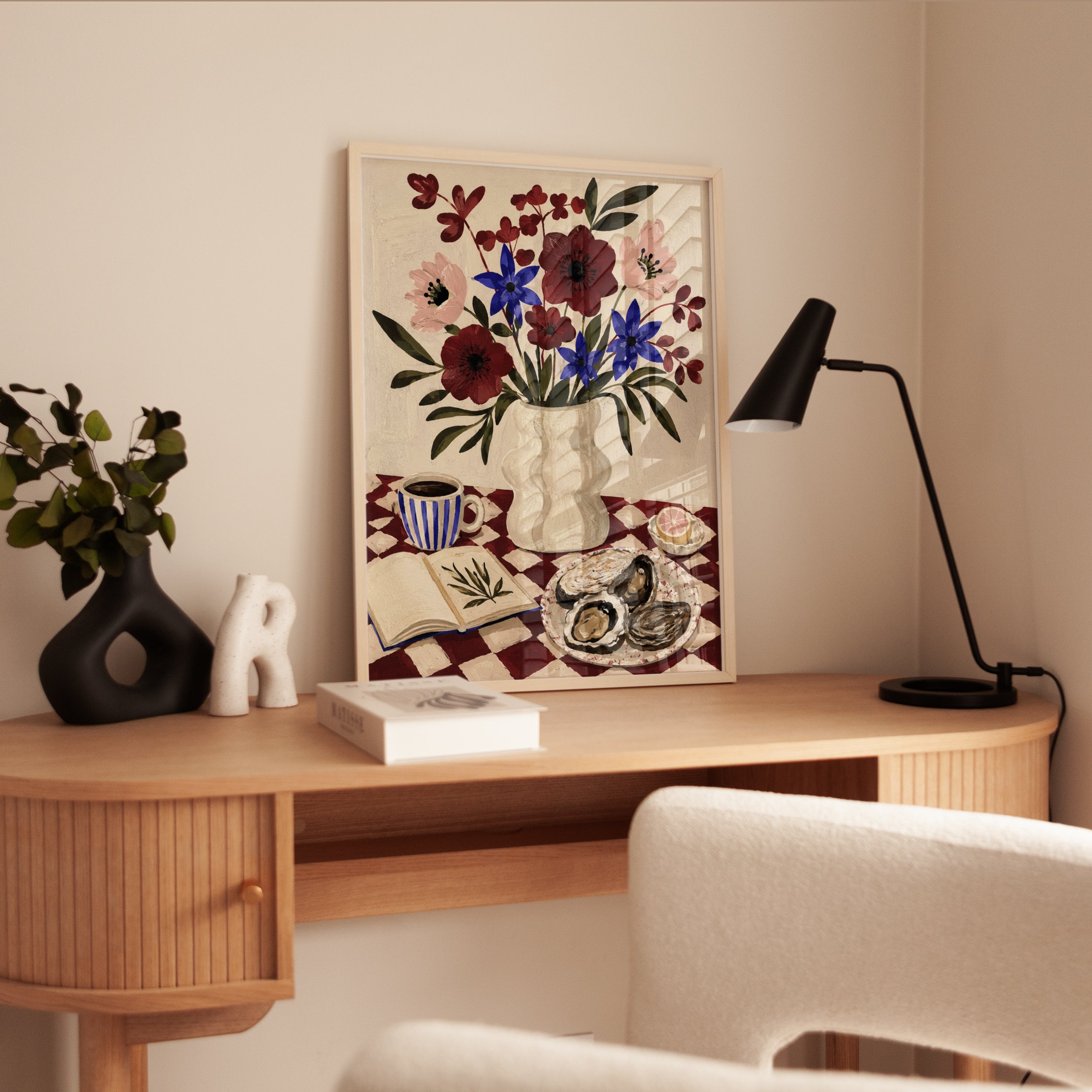Folk Art Floral Still Life Print – Vintage Vase - interior
