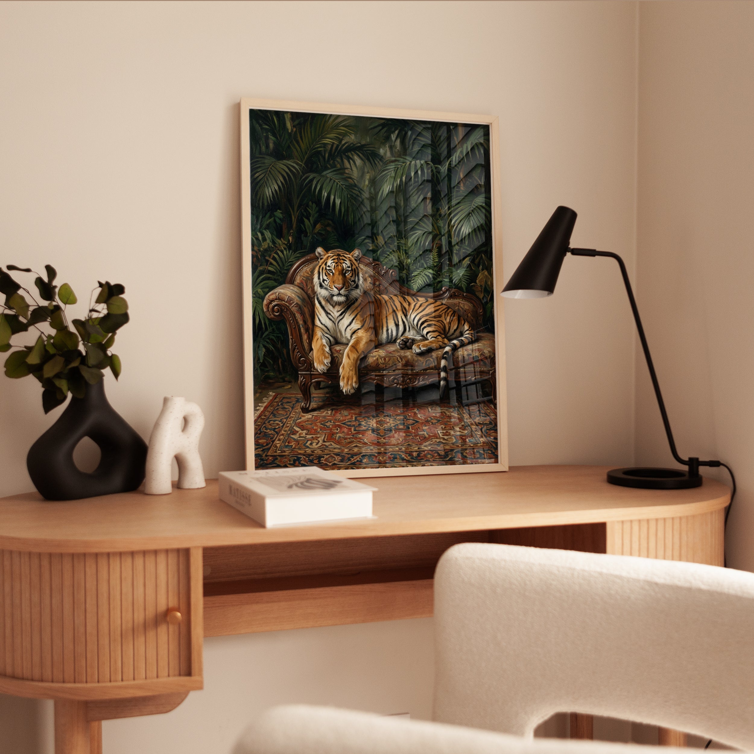 Tiger on Victorian Sofa Print — Jungle Maximalist Art - interior