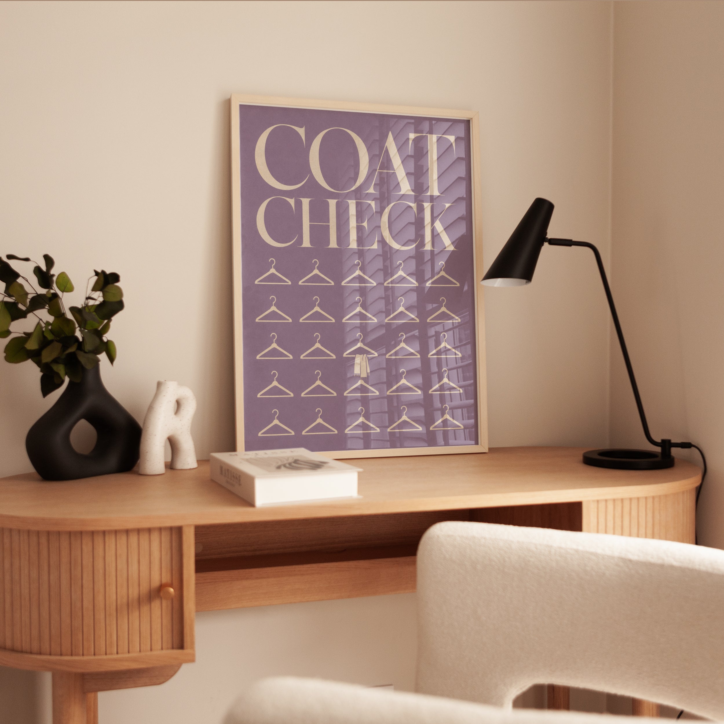 Coat Check Print: Retro Typography Wall Art - interior