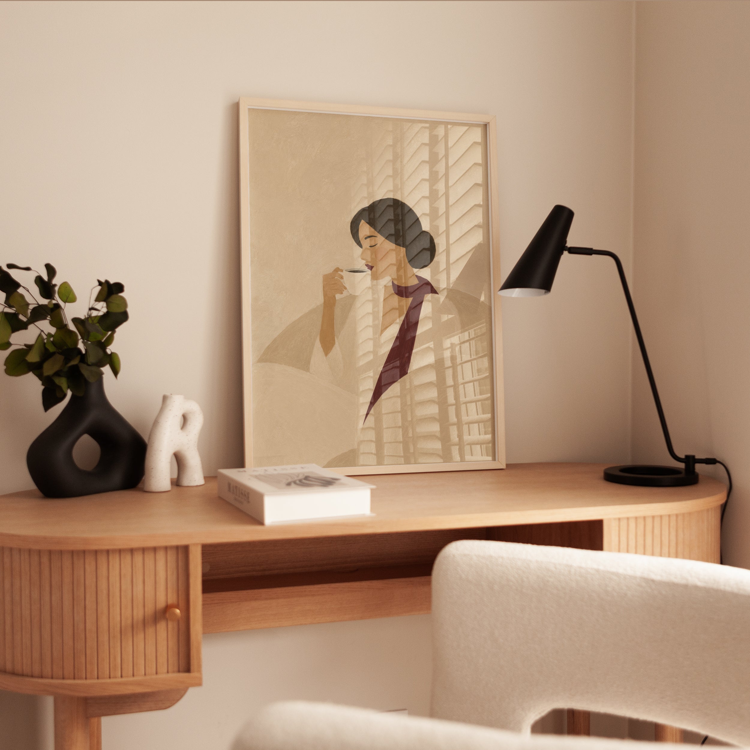 Coffee Lover Wall Art – Minimalist Woman Portrait - interior