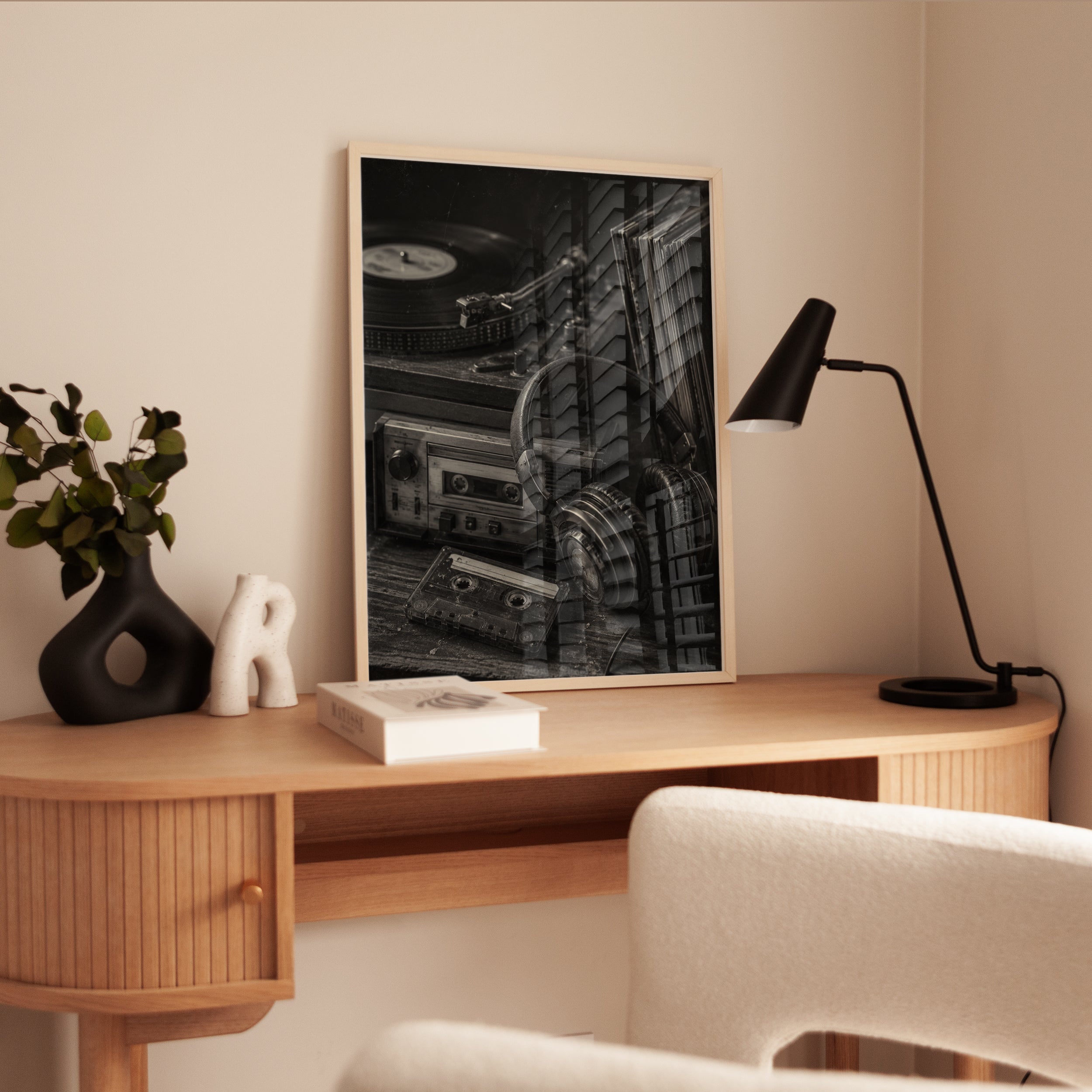 Vintage Music Studio Wall Art: Black and White Vinyl and Cassette - interior