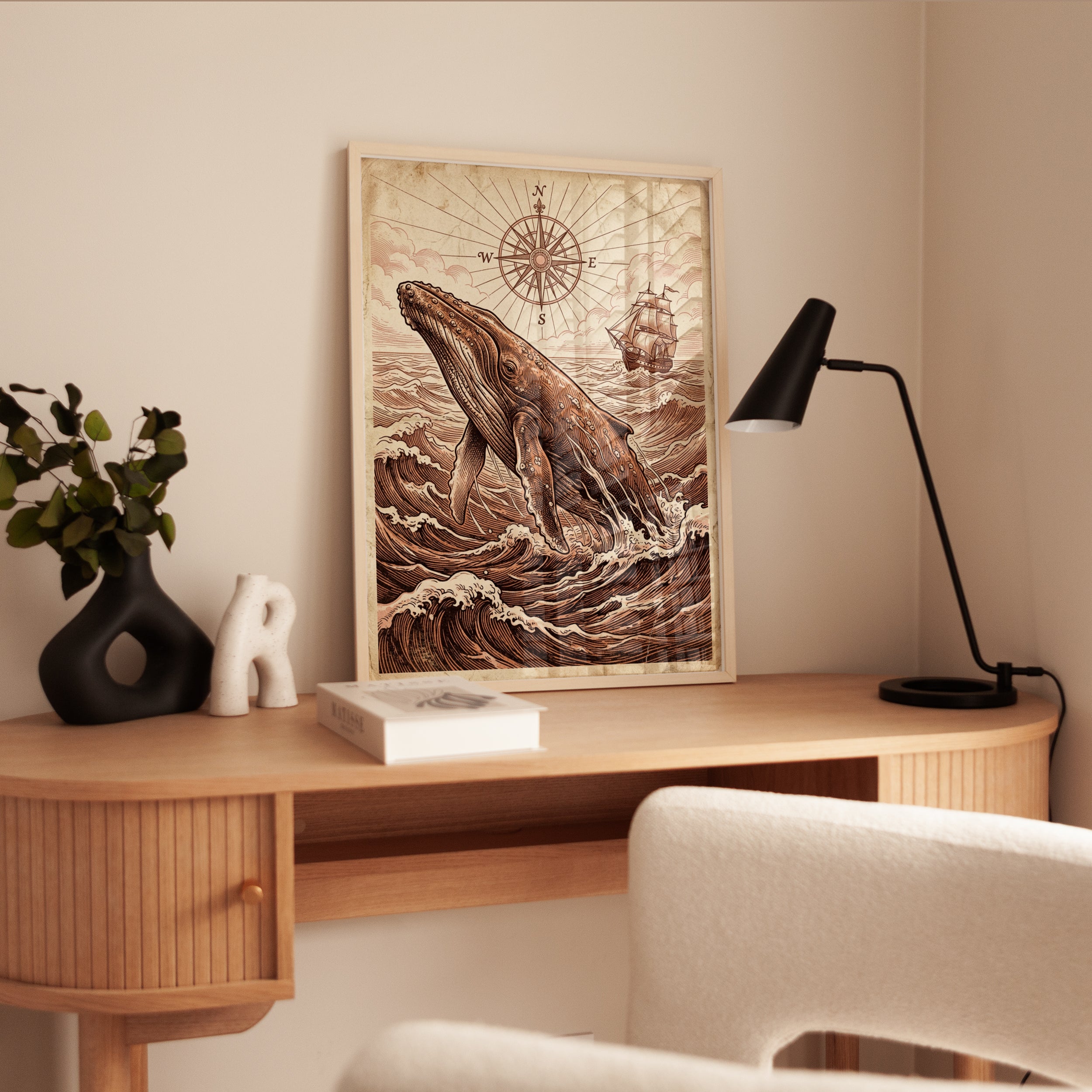 Whale Wall Art: Vintage Nautical Compass - interior