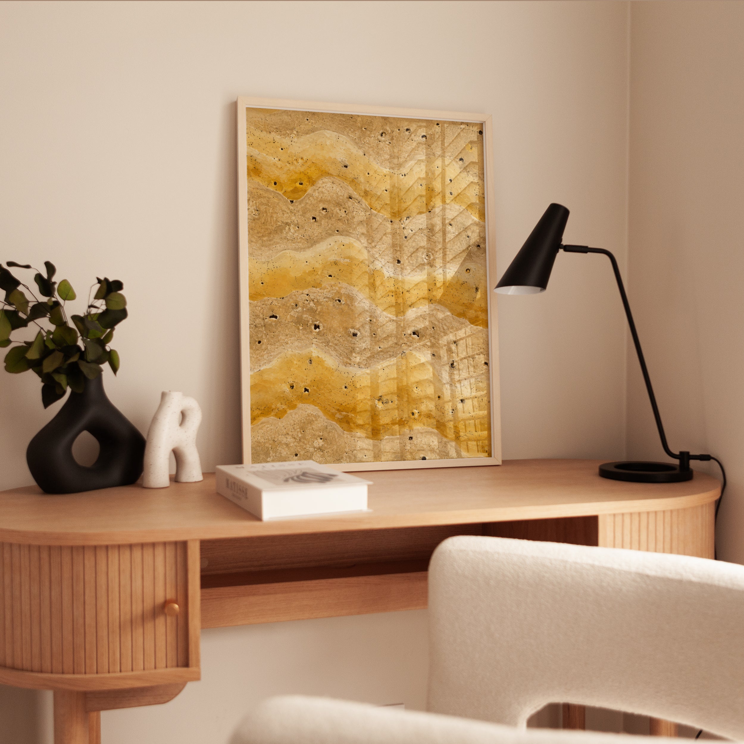 Abstract Desert Waves Wall Art: Golden Sand Texture Print - interior