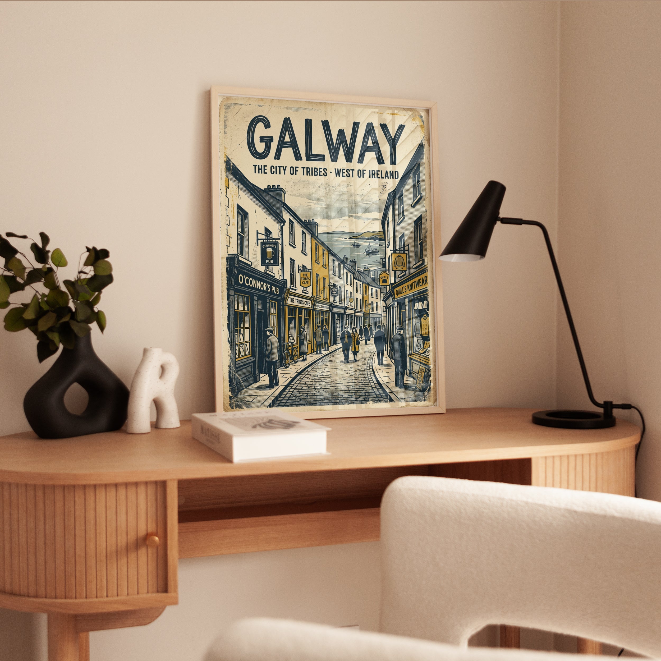 Galway Ireland Street Scene Print: Vintage Travel Poster Art - interior