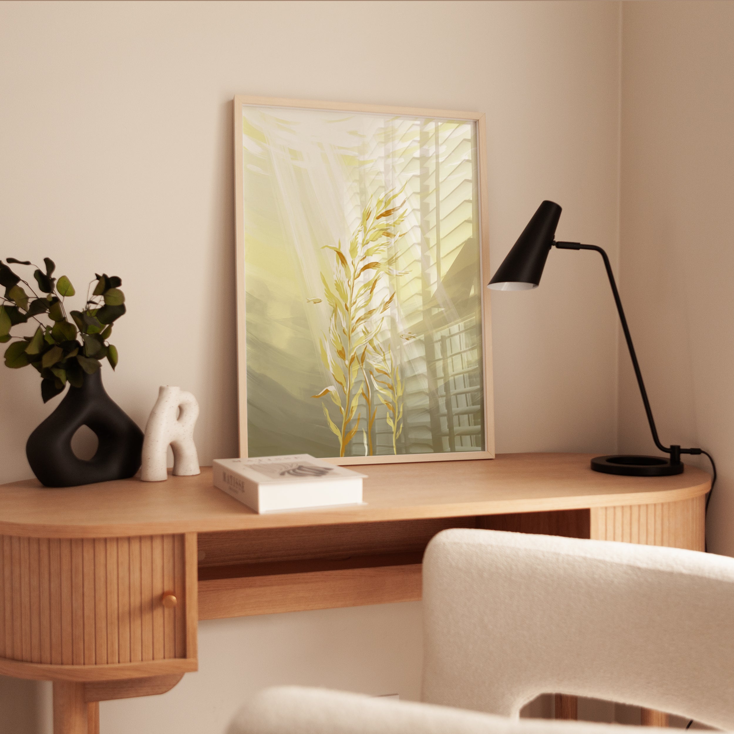 Golden Wheat Art Print: Luminous Botanical Harvest Design - interior