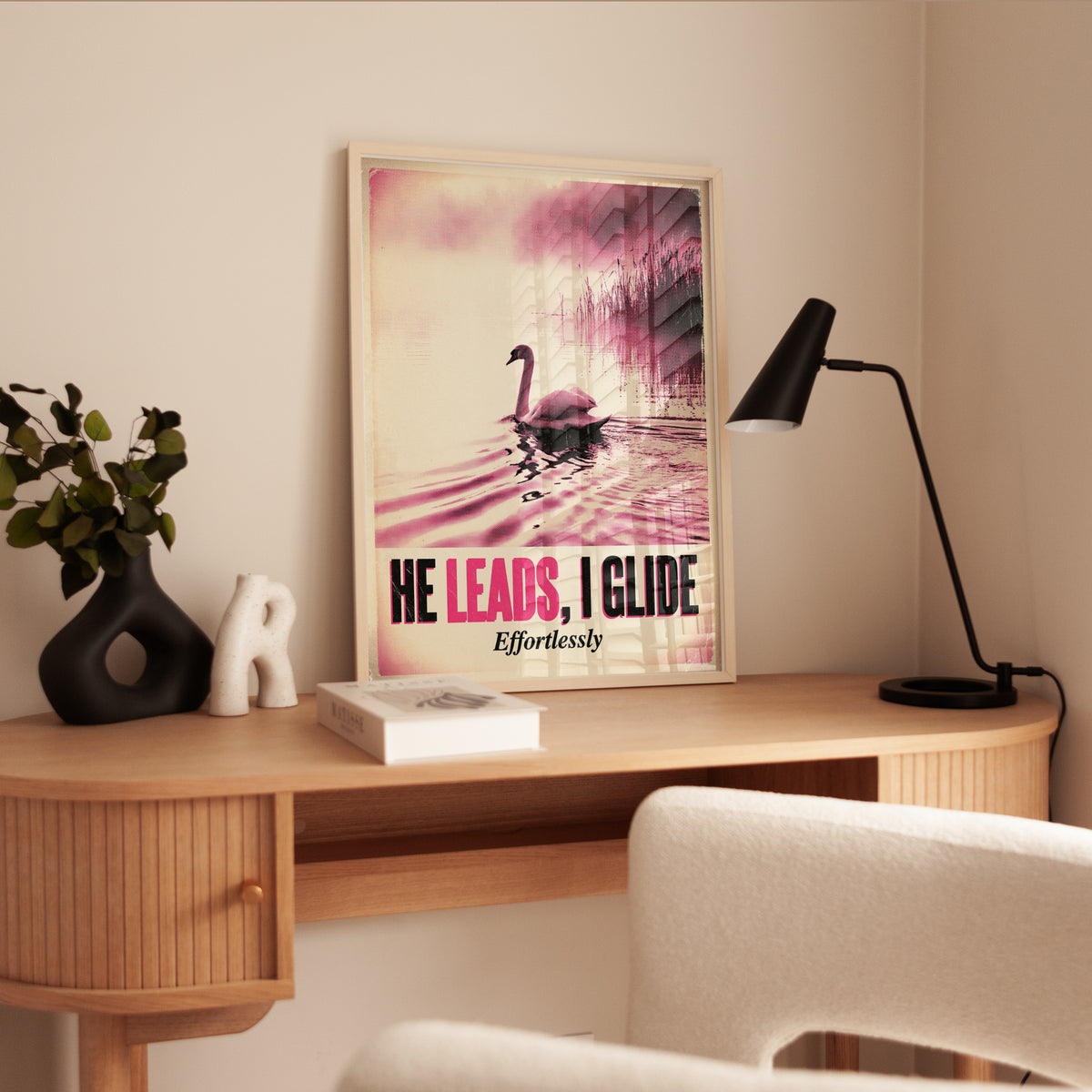 Swan Lake Motivational Poster: Vintage Pink Typography Art Print - interior