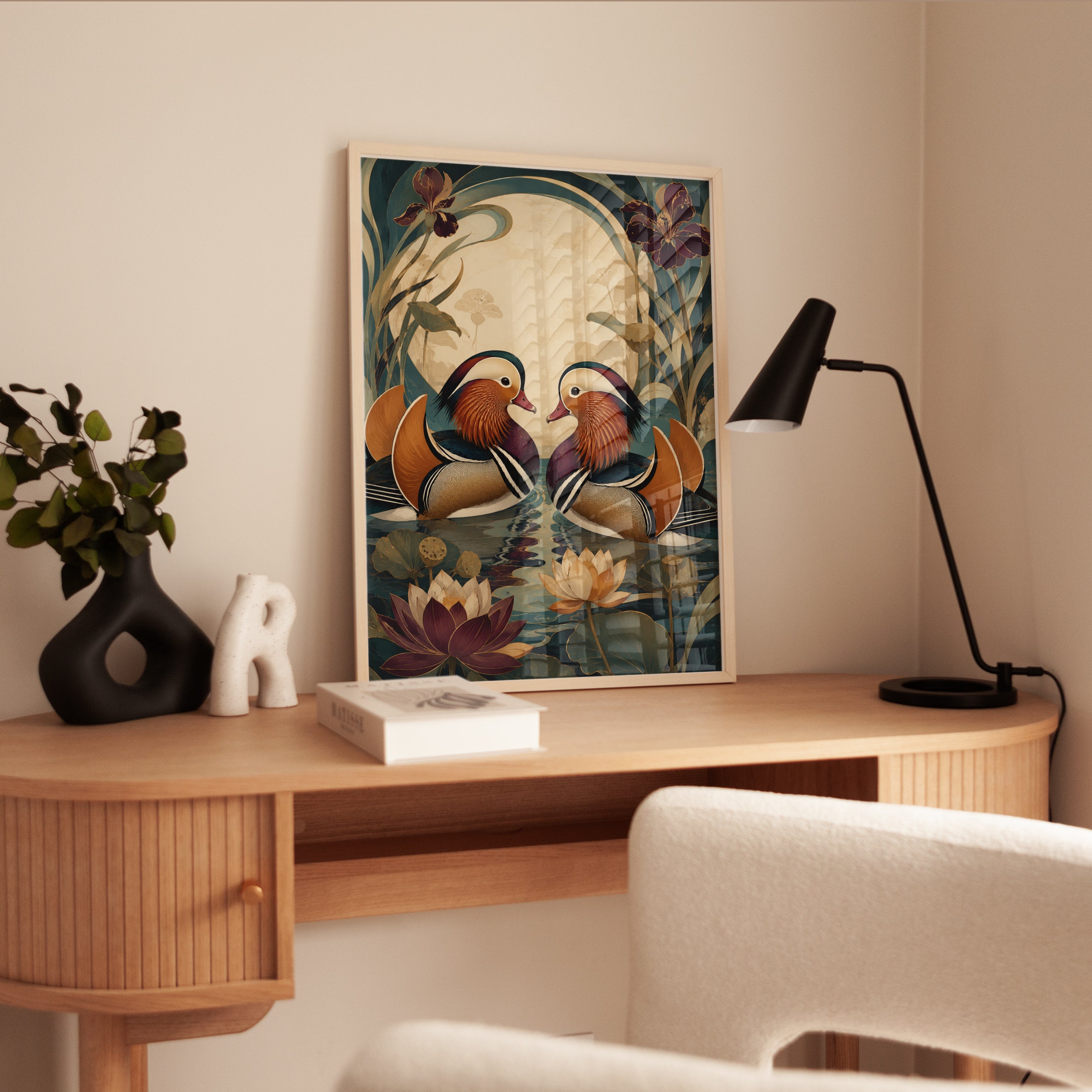 Mandarin Duck Wall Art – Art Nouveau Bird Print - interior