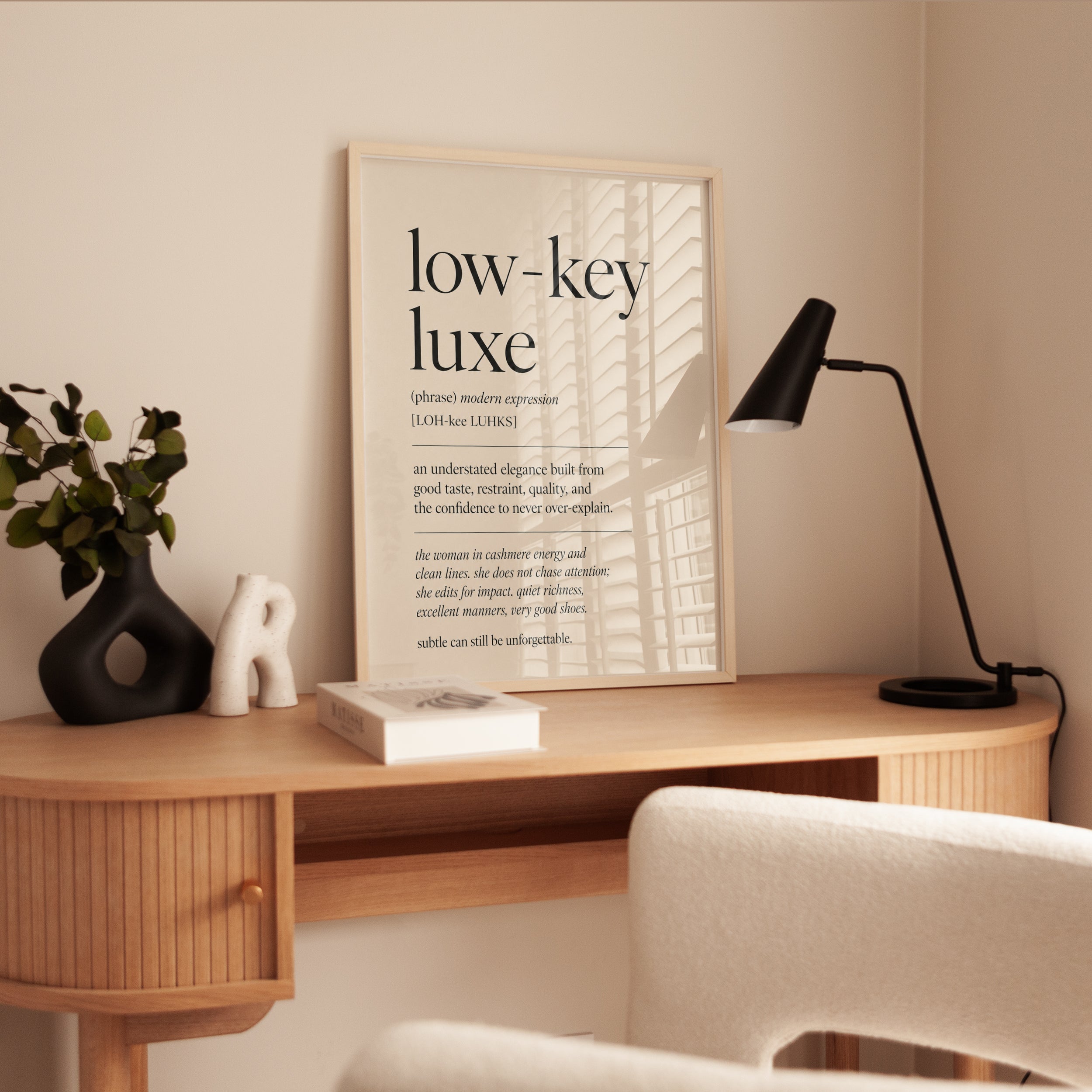 Low-Key Luxe Definition Print: Minimalist Typography Wall Art - interior