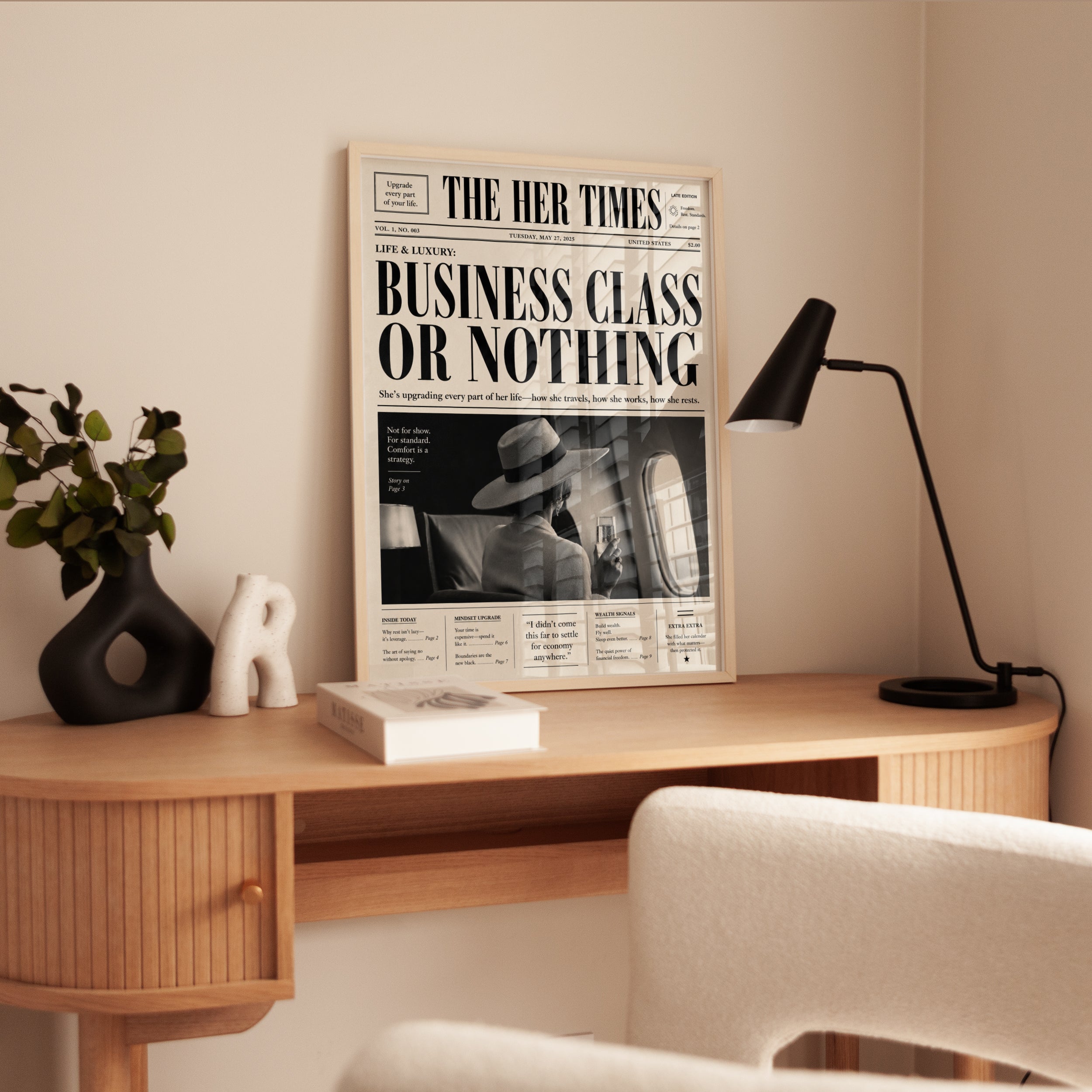 Vintage Newspaper Travel Art – Business Class - interior