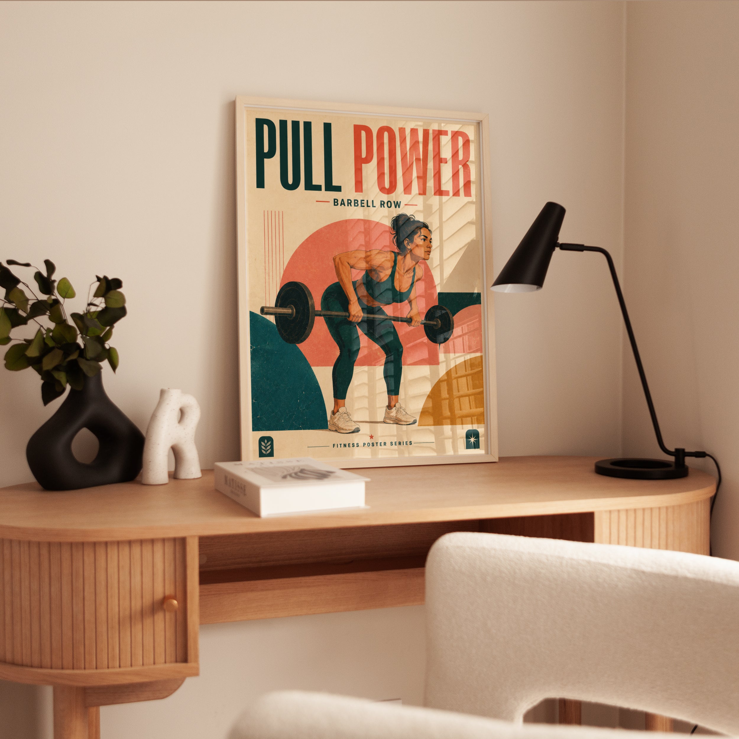 Barbell Row Fitness Poster: Retro Gym Art Print - interior