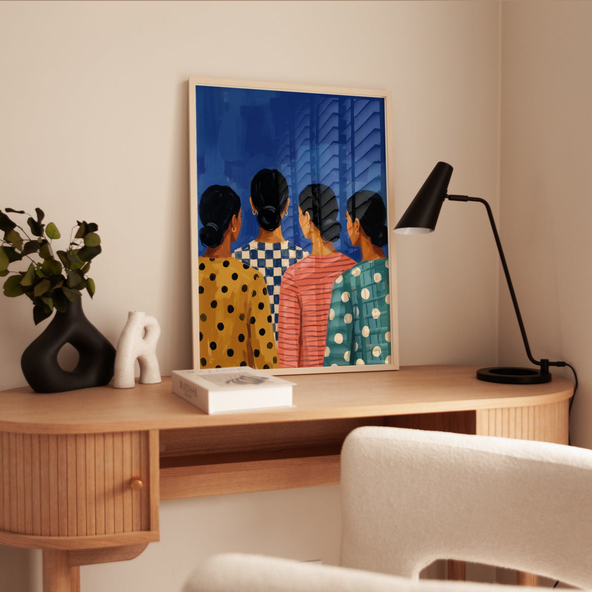 Figurative Women Print — Four Figures in Patterned Dresses - interior