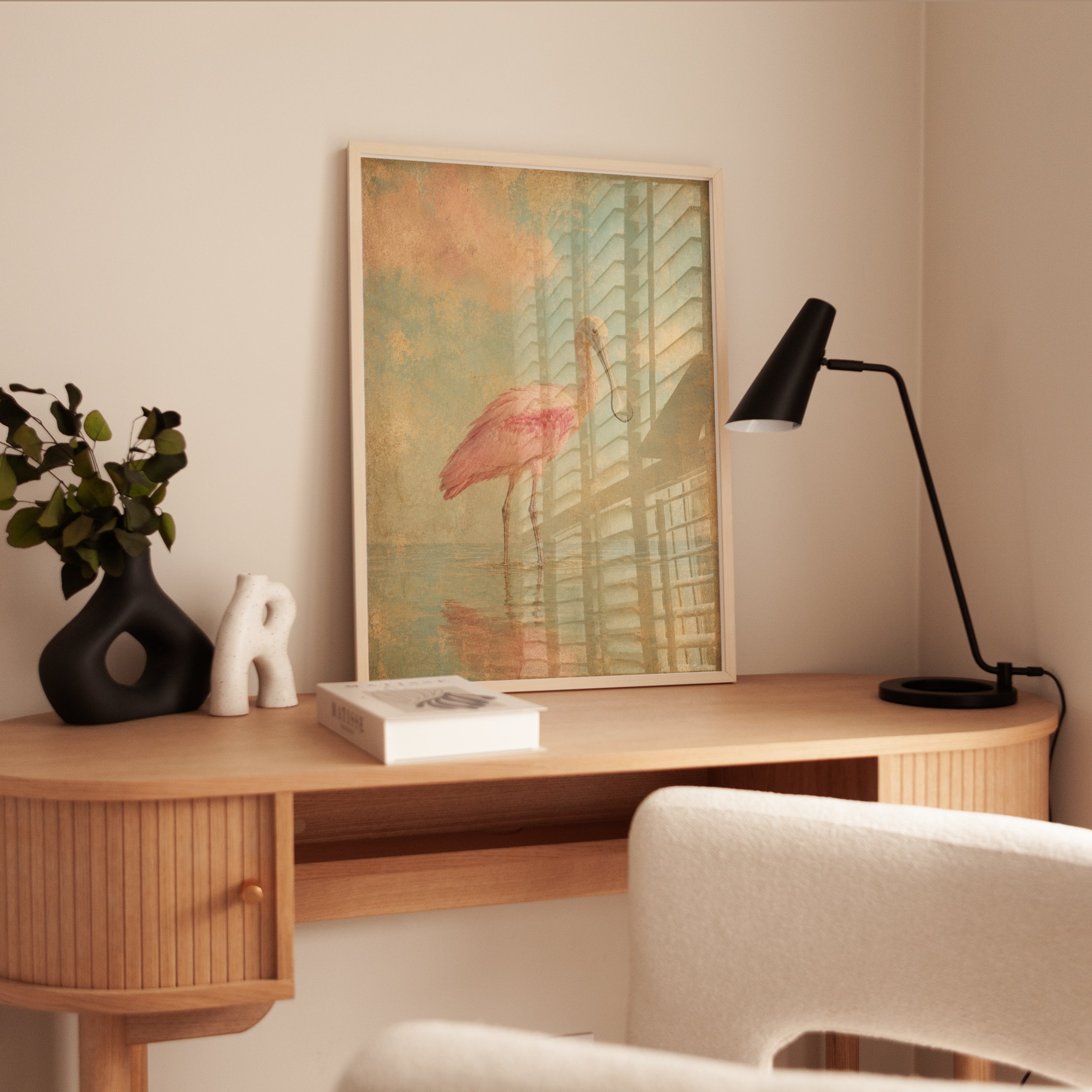 Roseate Spoonbill Print – Vintage Bird Wall Art - interior