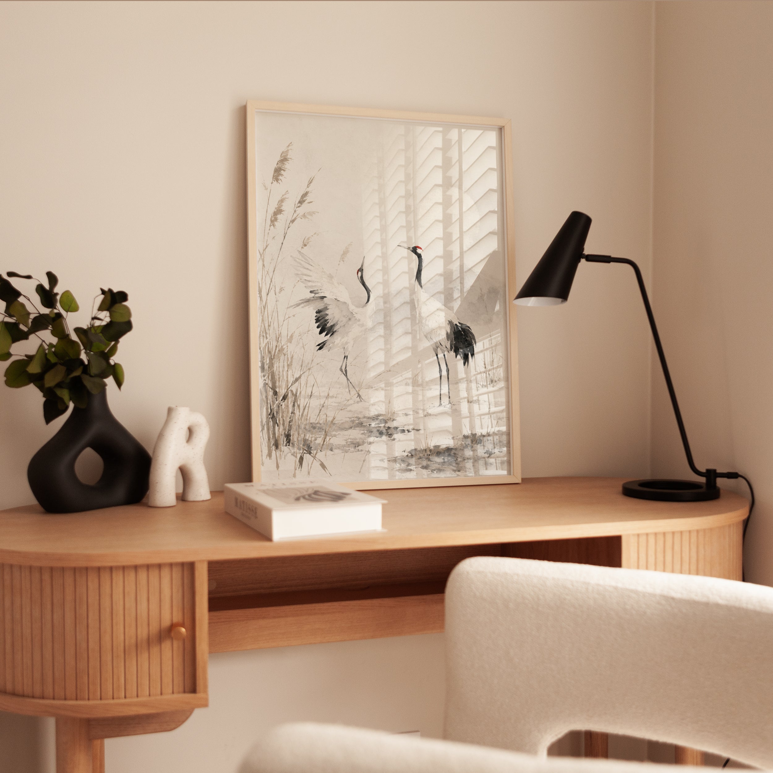 Japanese Crane Print – Oriental Bird Wall Art - interior