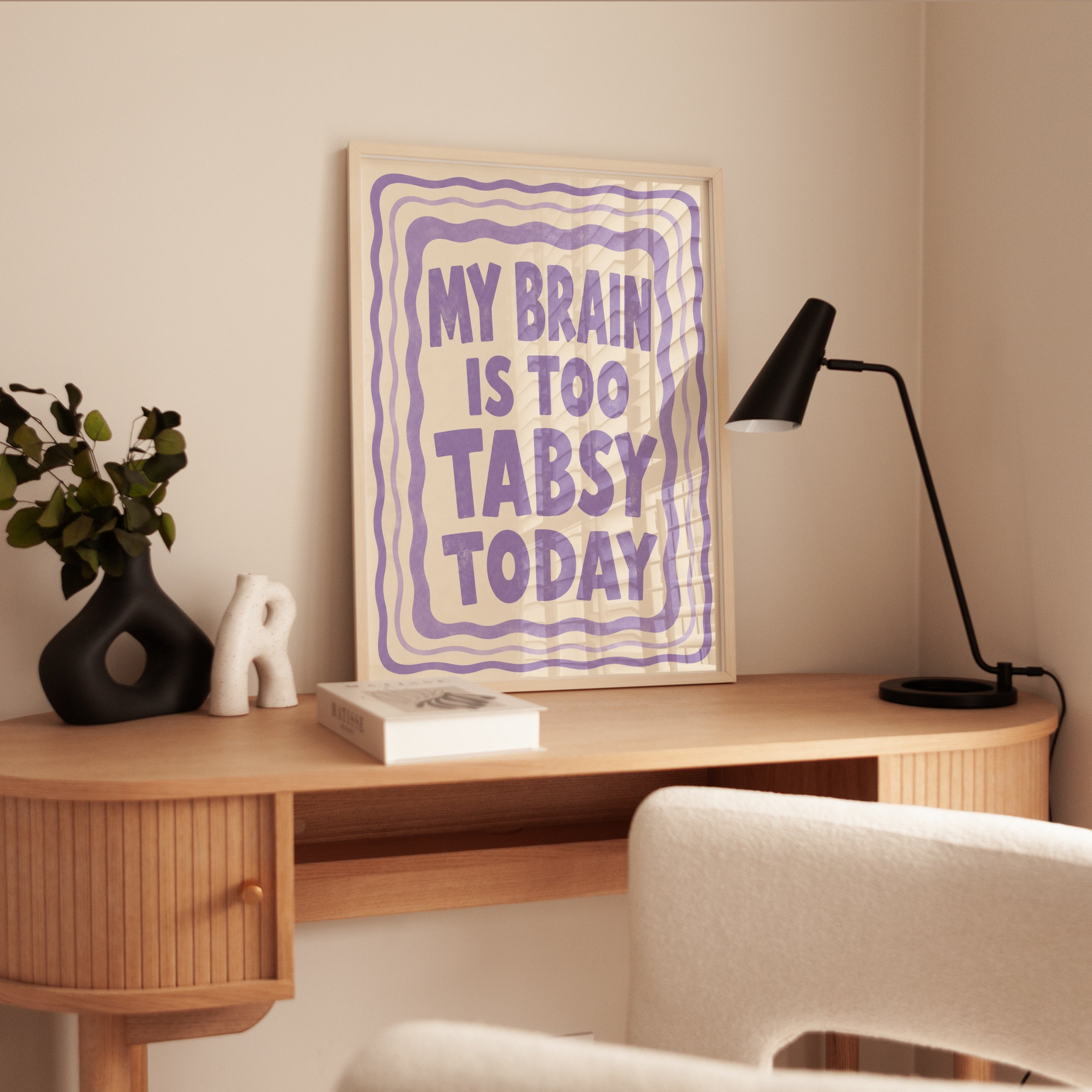 My Brain Is Too Tabsy Today Typography Print: Purple Retro - interior