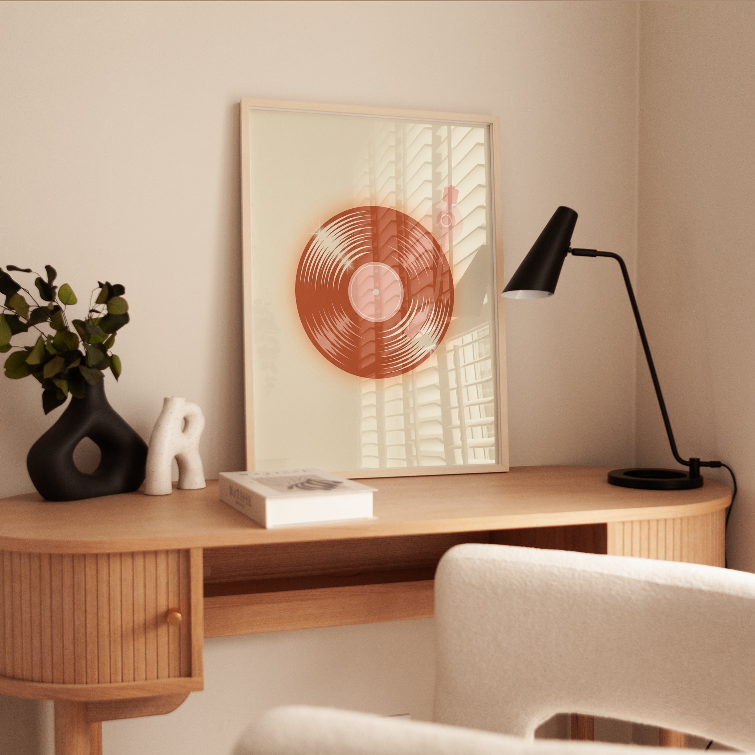 Vinyl Record Turntable Print — Retro Mid-Century Music Art - interior