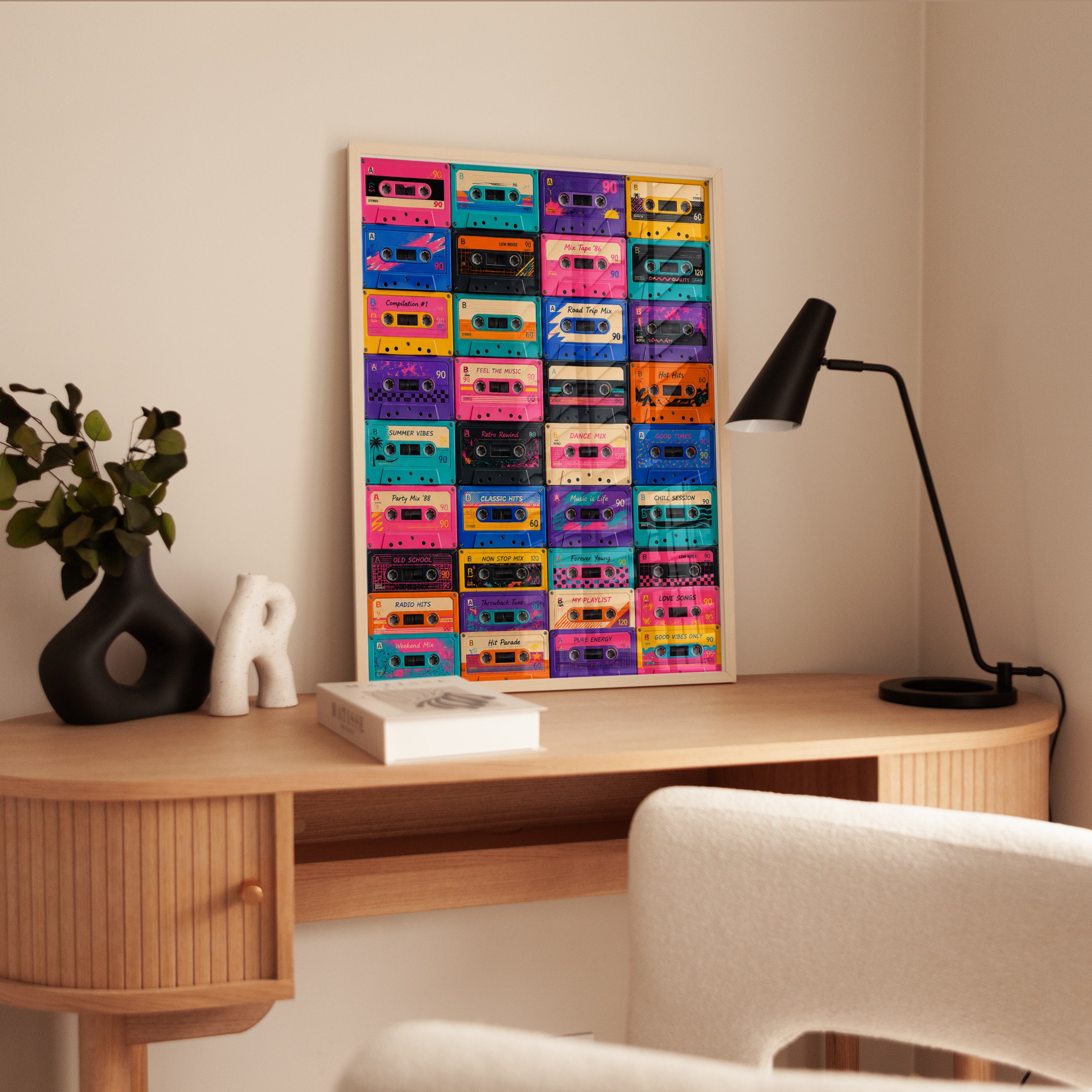 Cassette Tape Art: Retro 80s Music Collage (Colorful Wall Decor) - interior