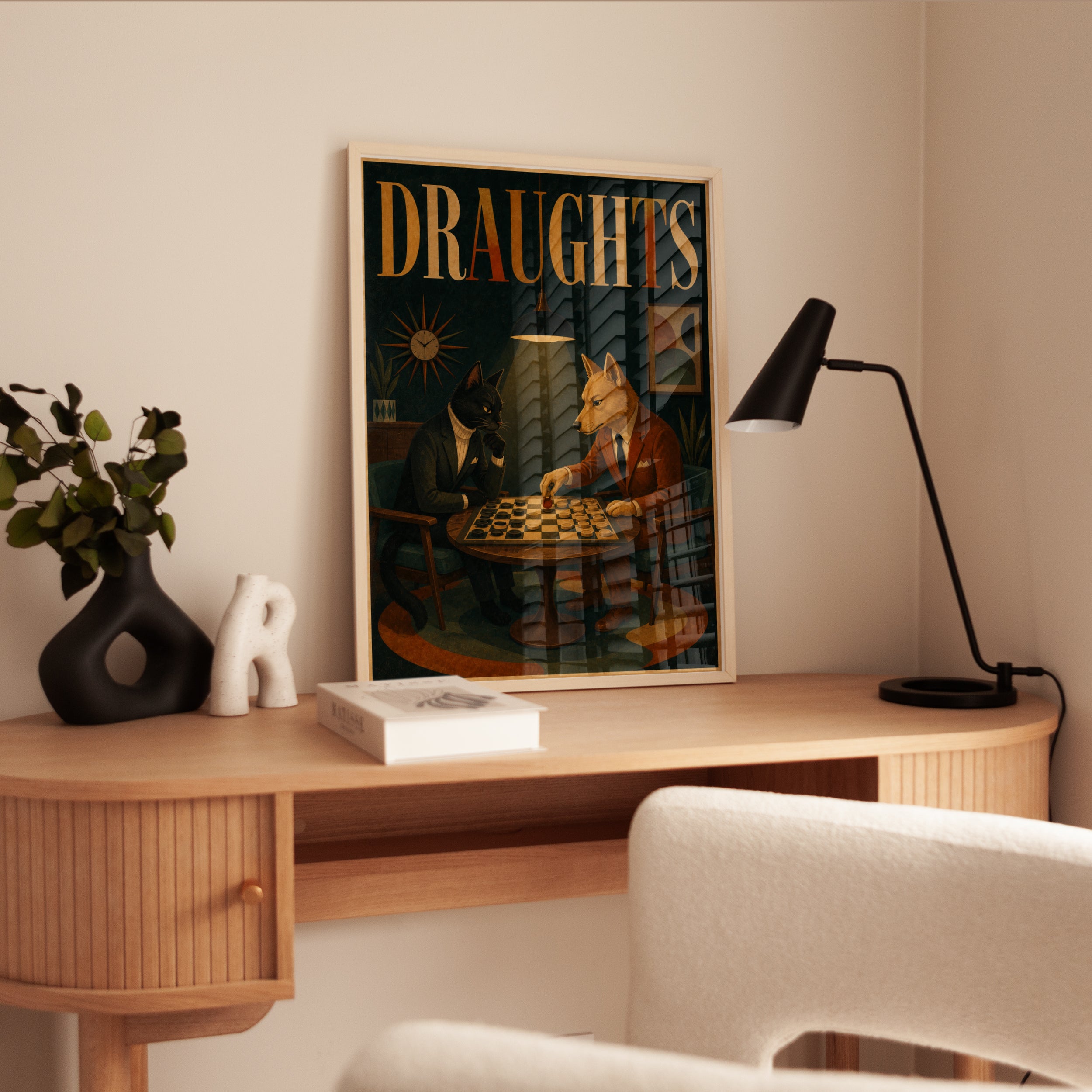 Draughts Game Art Print: Mid-Century Anthropomorphic Animals - interior