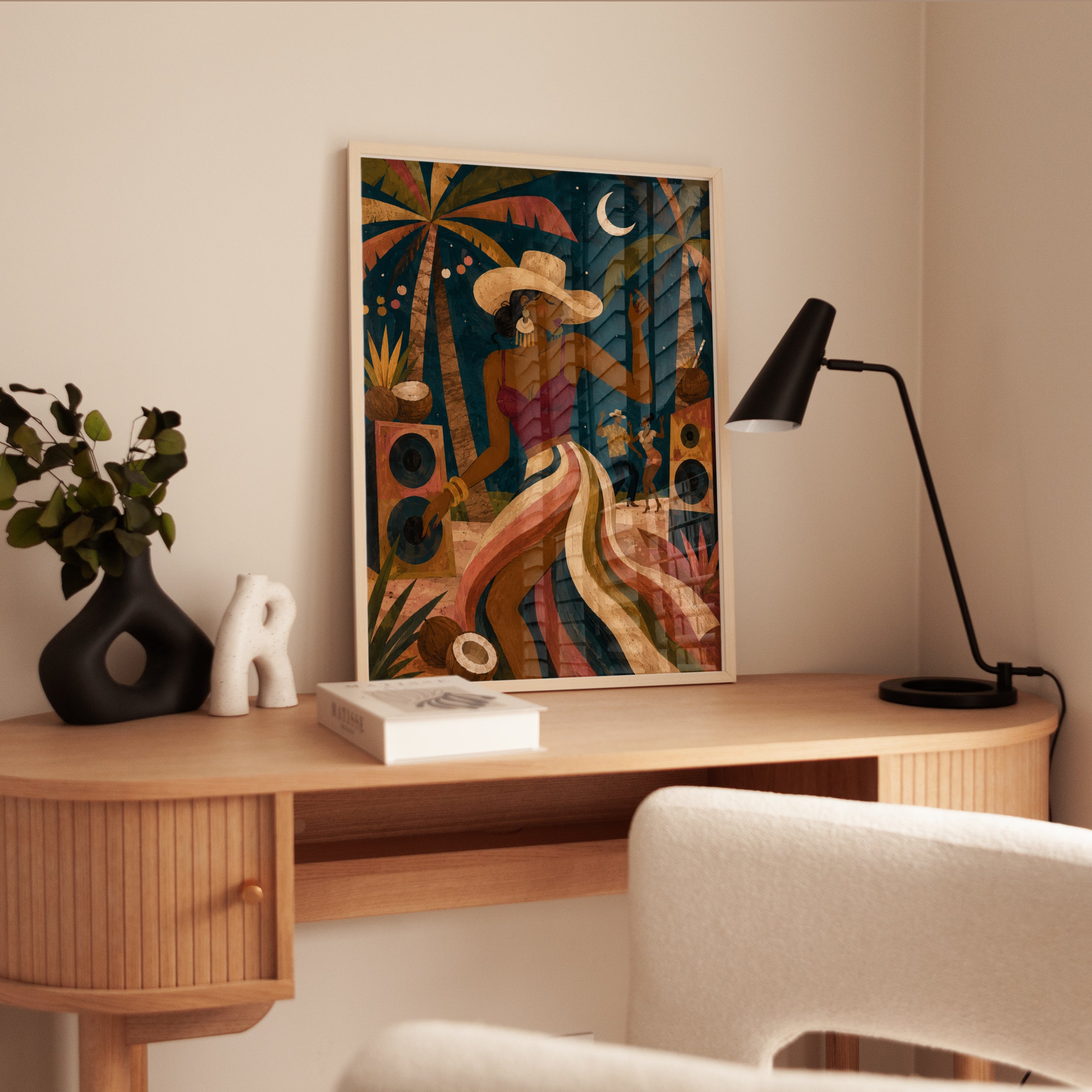 Tropical Beach Party Art Print: Retro Textured Caribbean Scene - interior