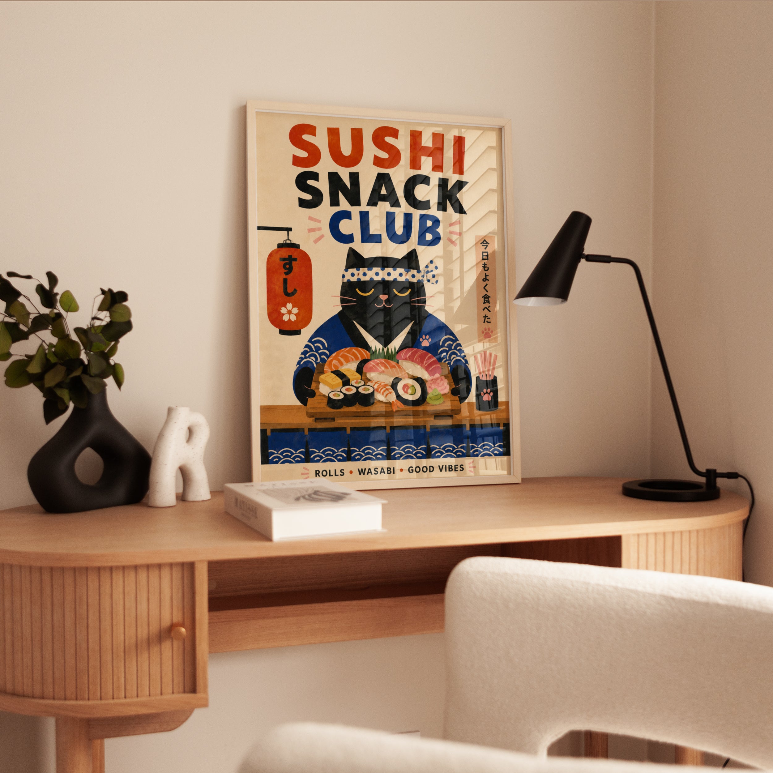 Sushi Wall Art – Japanese Cat Print - interior