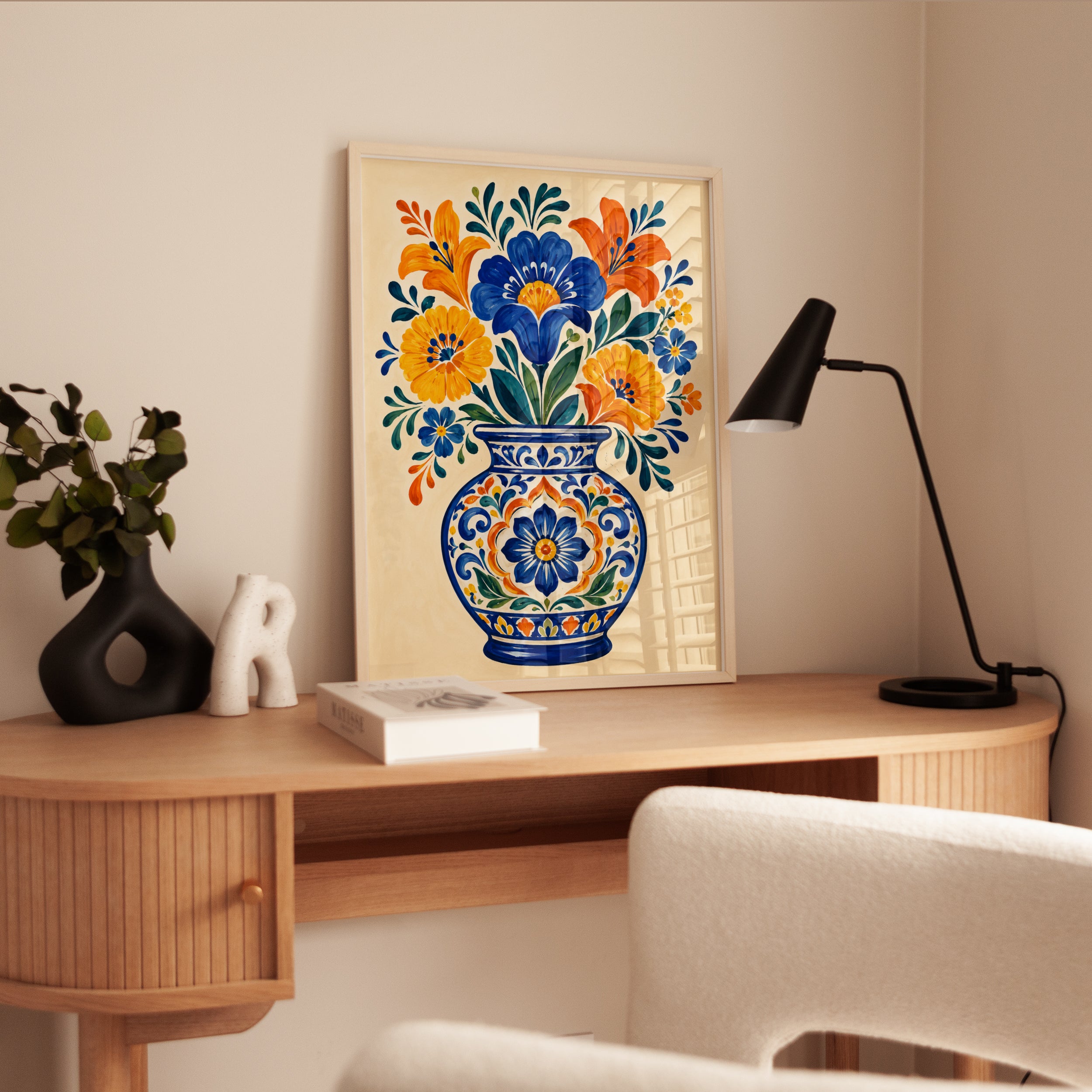 Folk Art Vase Print – Floral Pottery Wall Art - interior