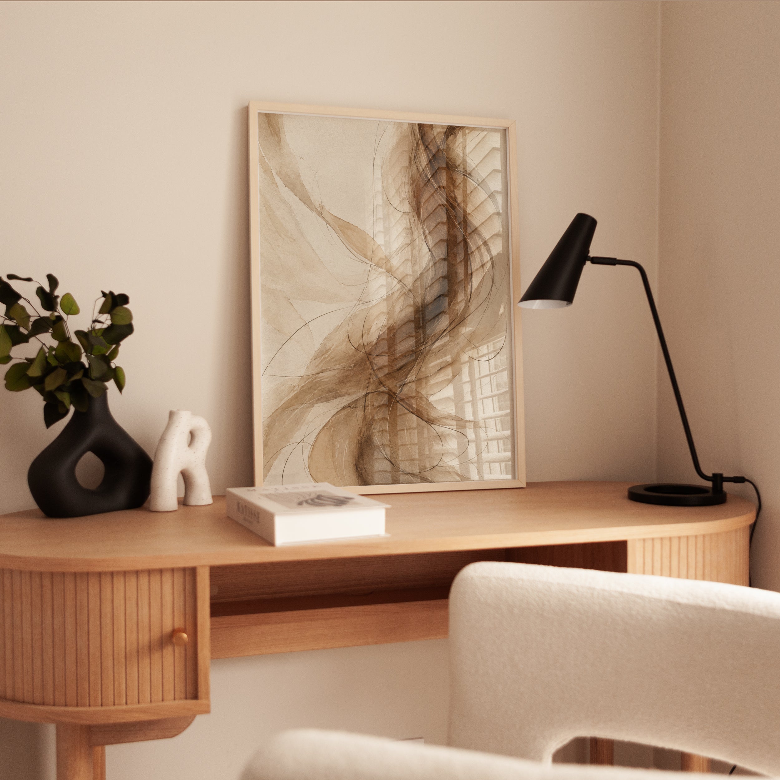 Abstract Flowing Lines Art Print: Sepia Organic Forms - interior