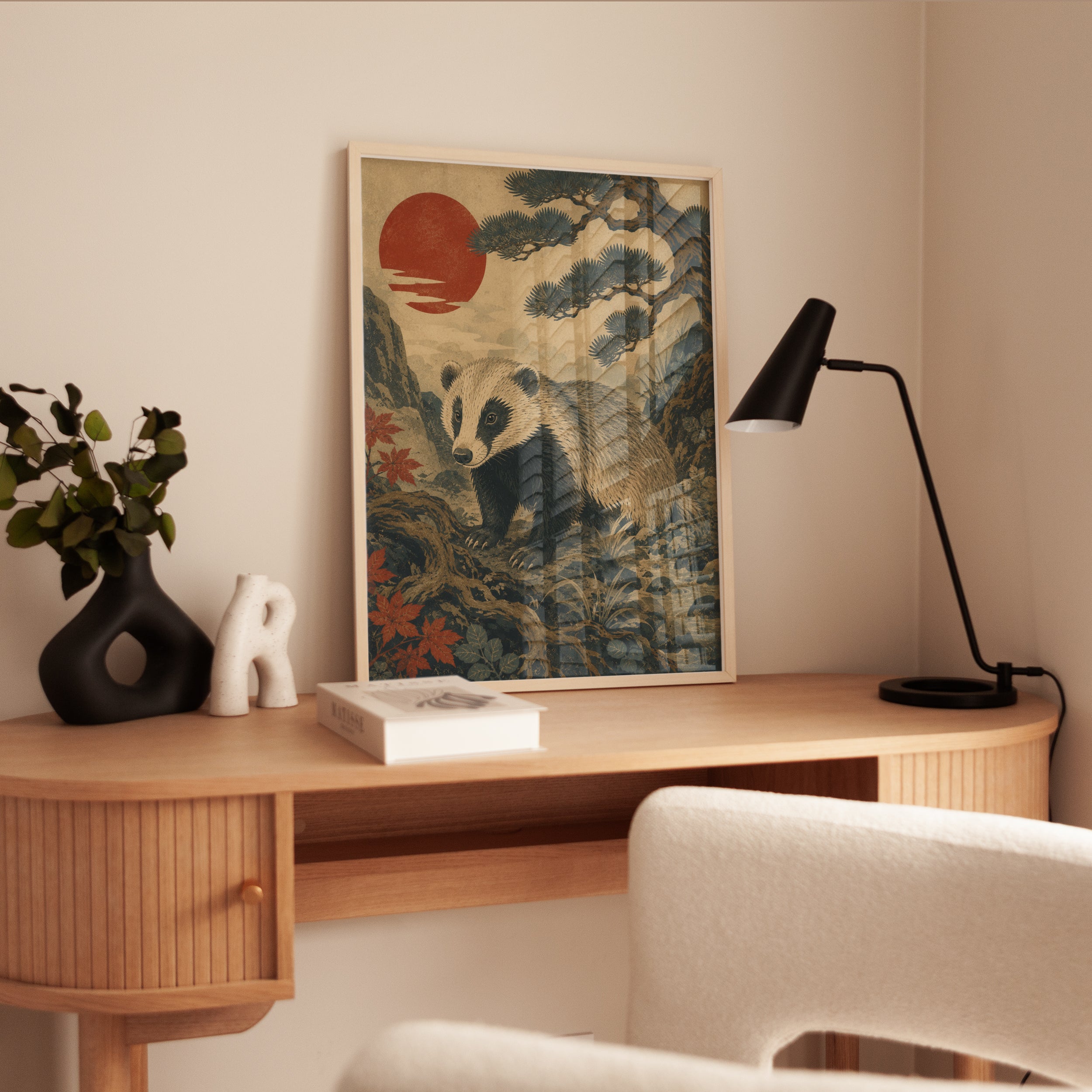 Badger Wall Art Print: Japanese Ukiyo-e Style - interior