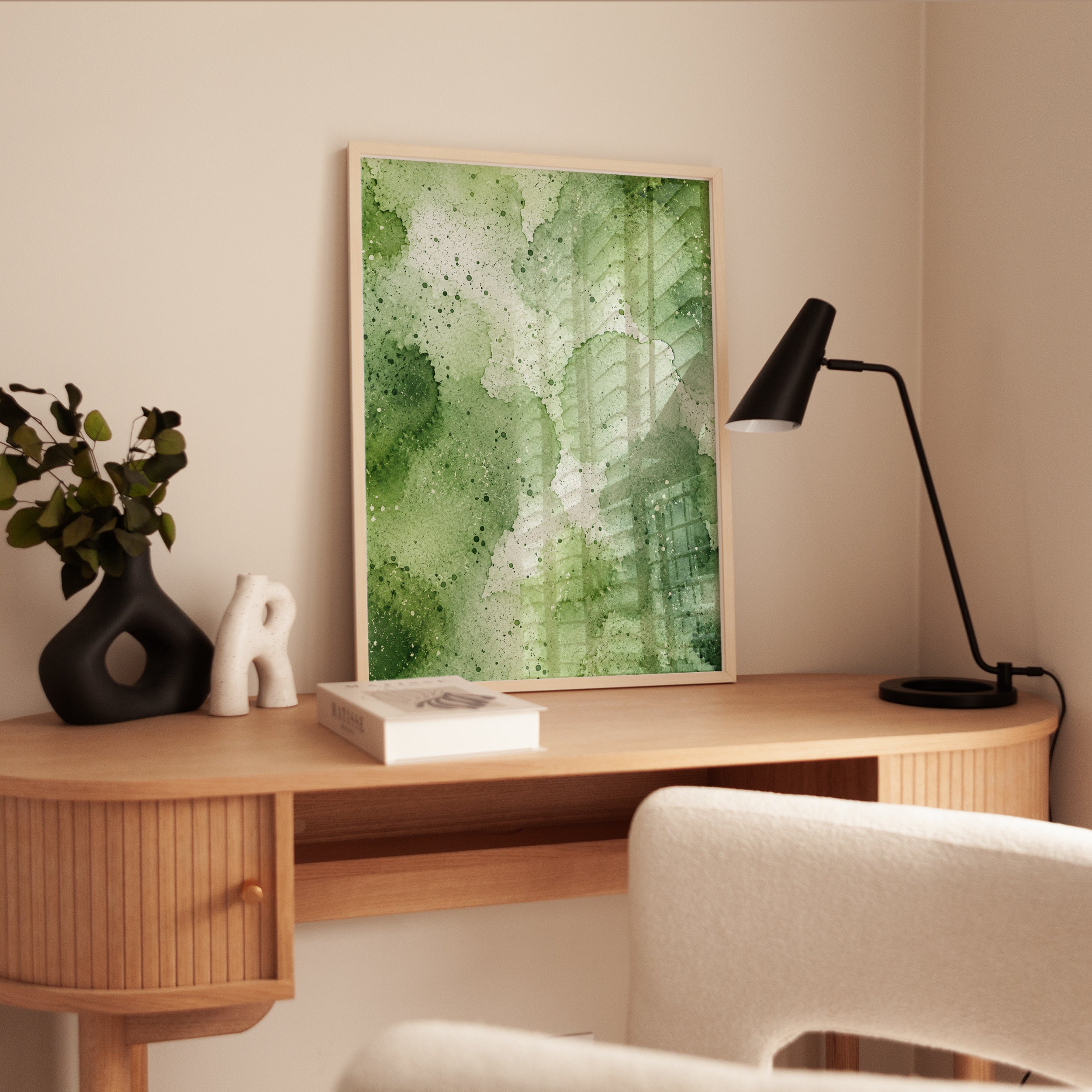 Green Watercolor Wall Art – Abstract Nature Print - interior