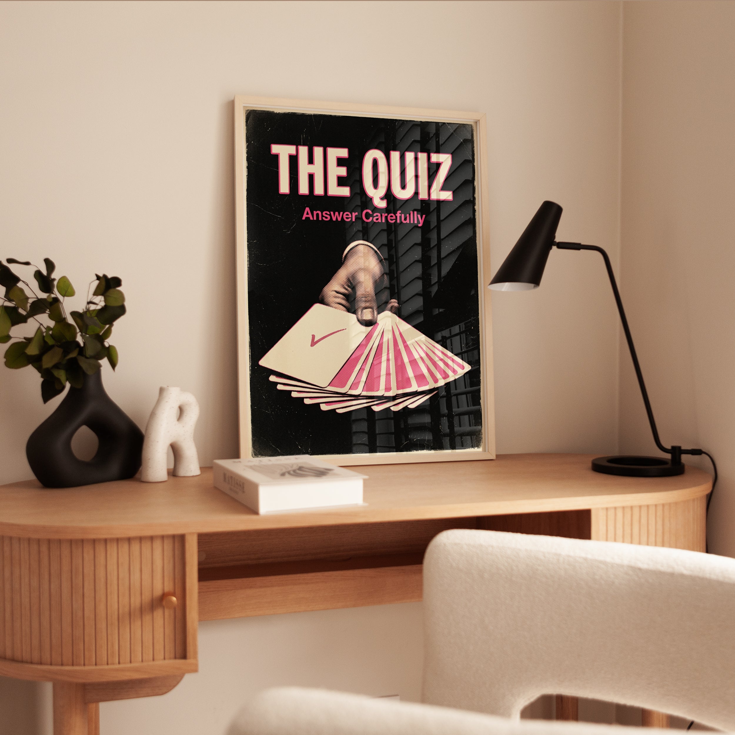 The Quiz Vintage Poster: Retro Pink Black Typography Wall Art - interior