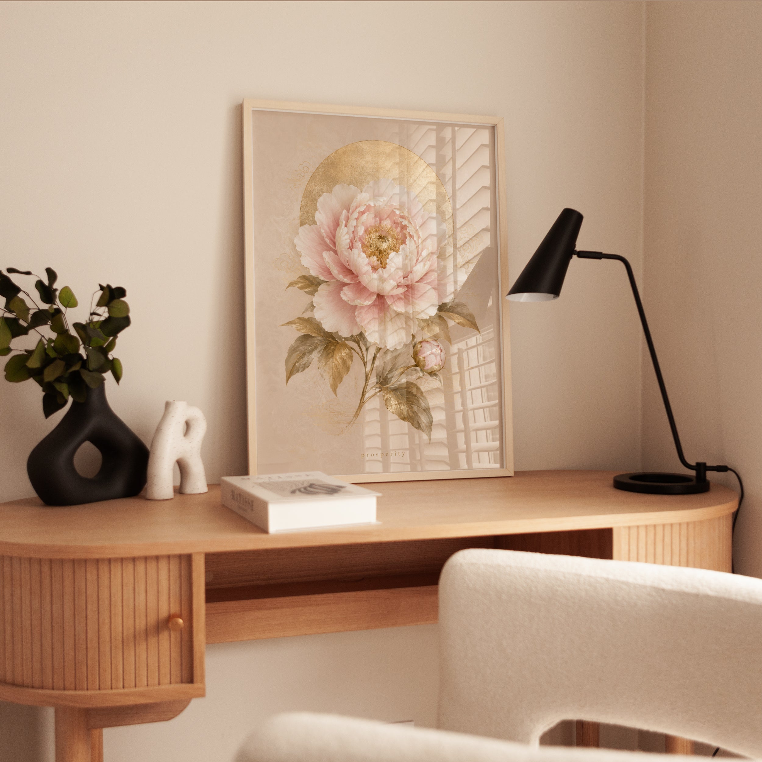 Peony Wall Art – Gold Botanical Print - interior