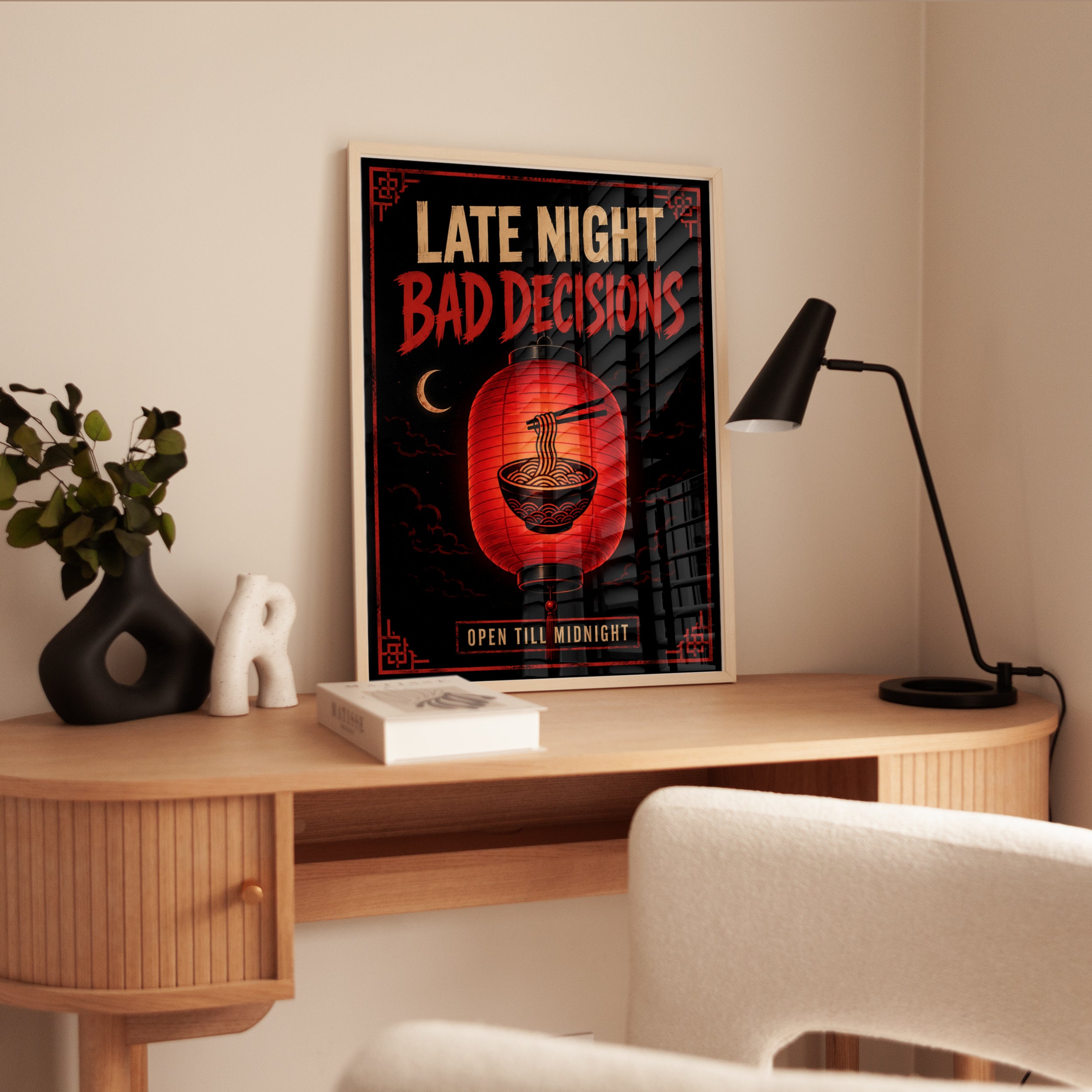 Late Night Ramen Lantern Print: Retro Asian Street Food Art - interior