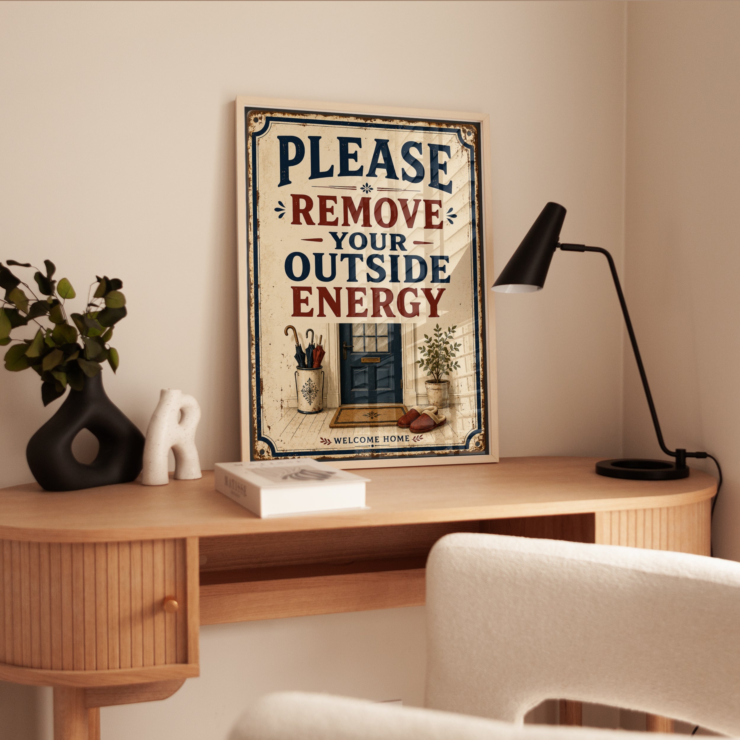 Remove Your Outside Energy Sign: Vintage Entryway Wall Art - interior