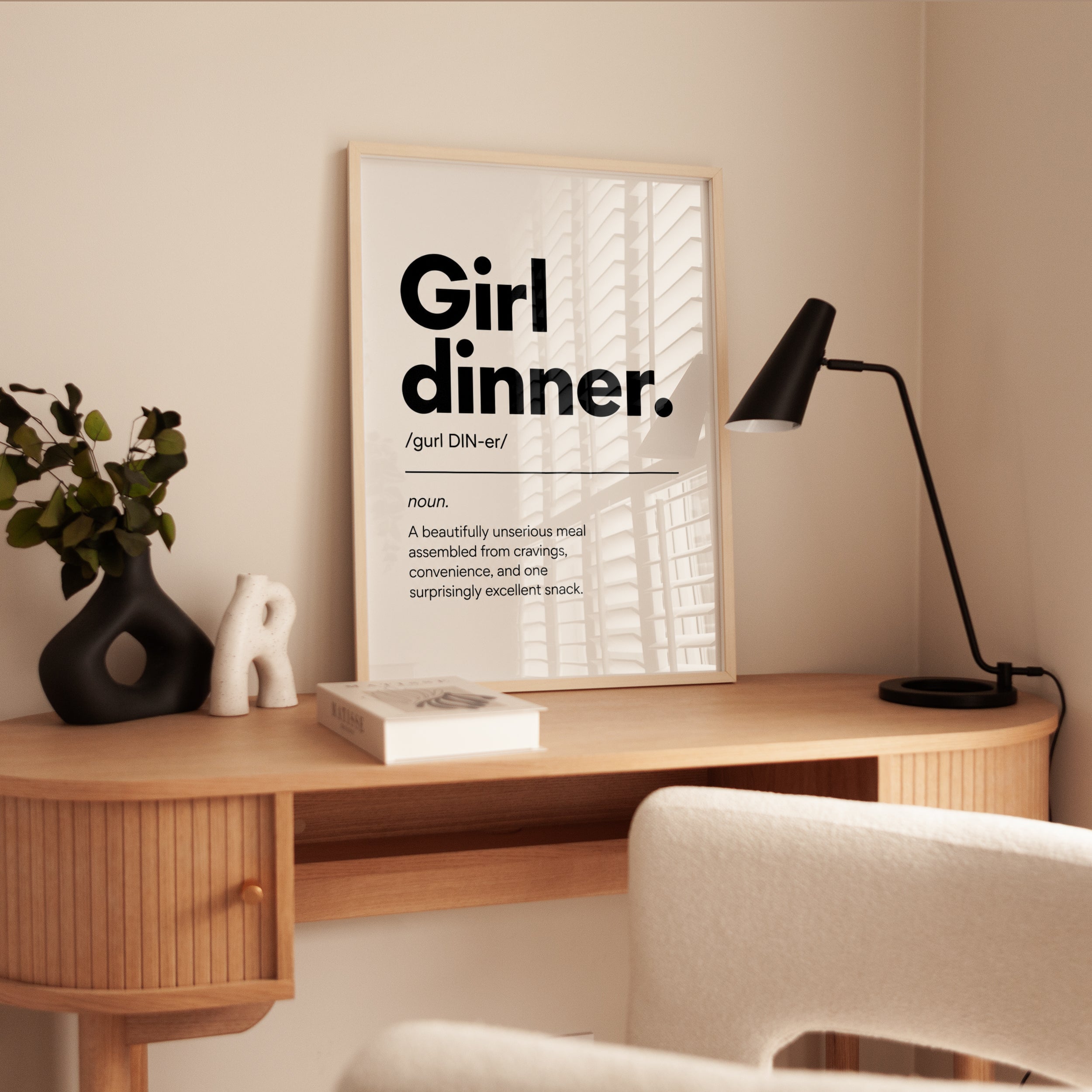 Girl Dinner Definition Print: Minimalist Typography Wall Art - interior