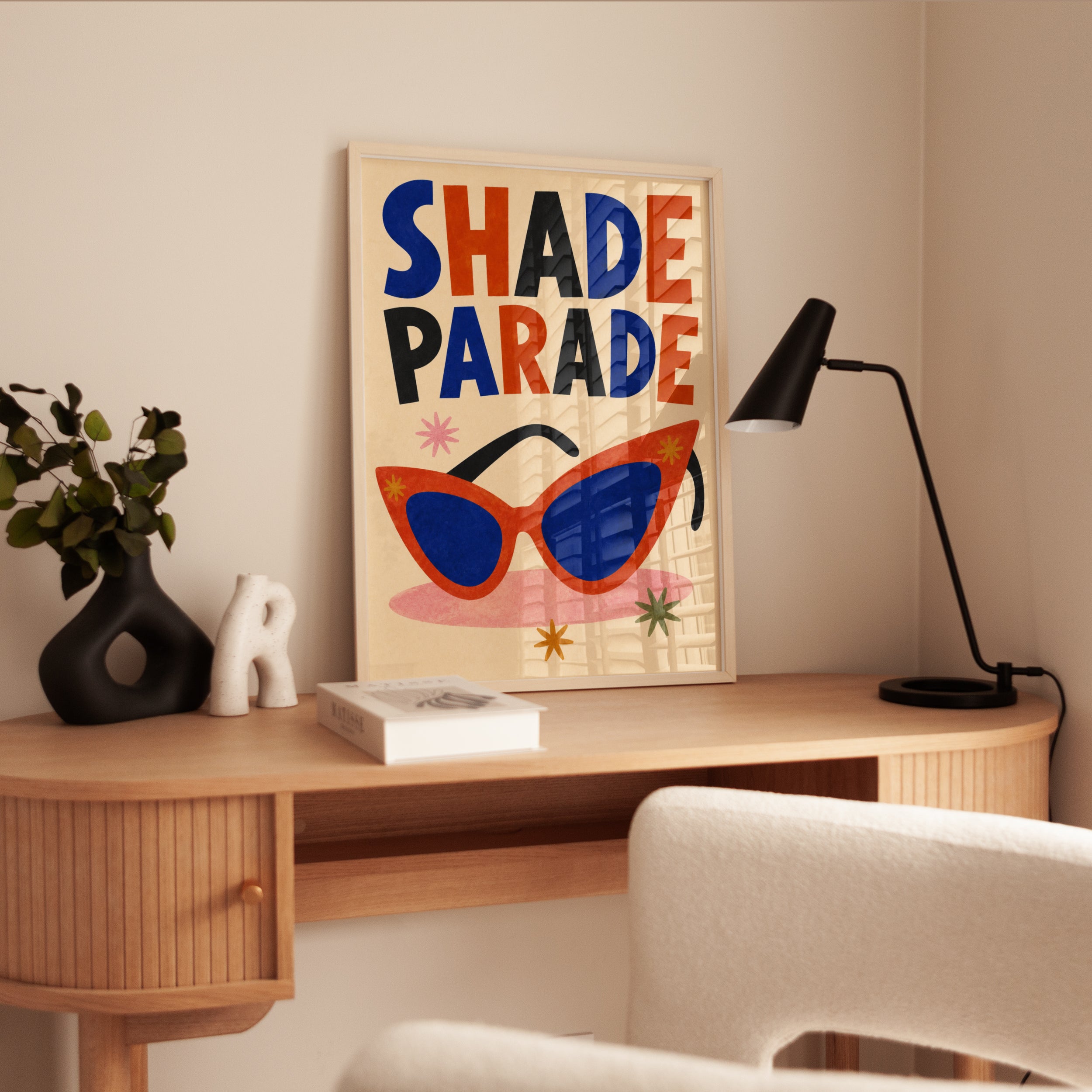 Shade Parade: Retro Sunglasses Art Print with Bold Typography - interior