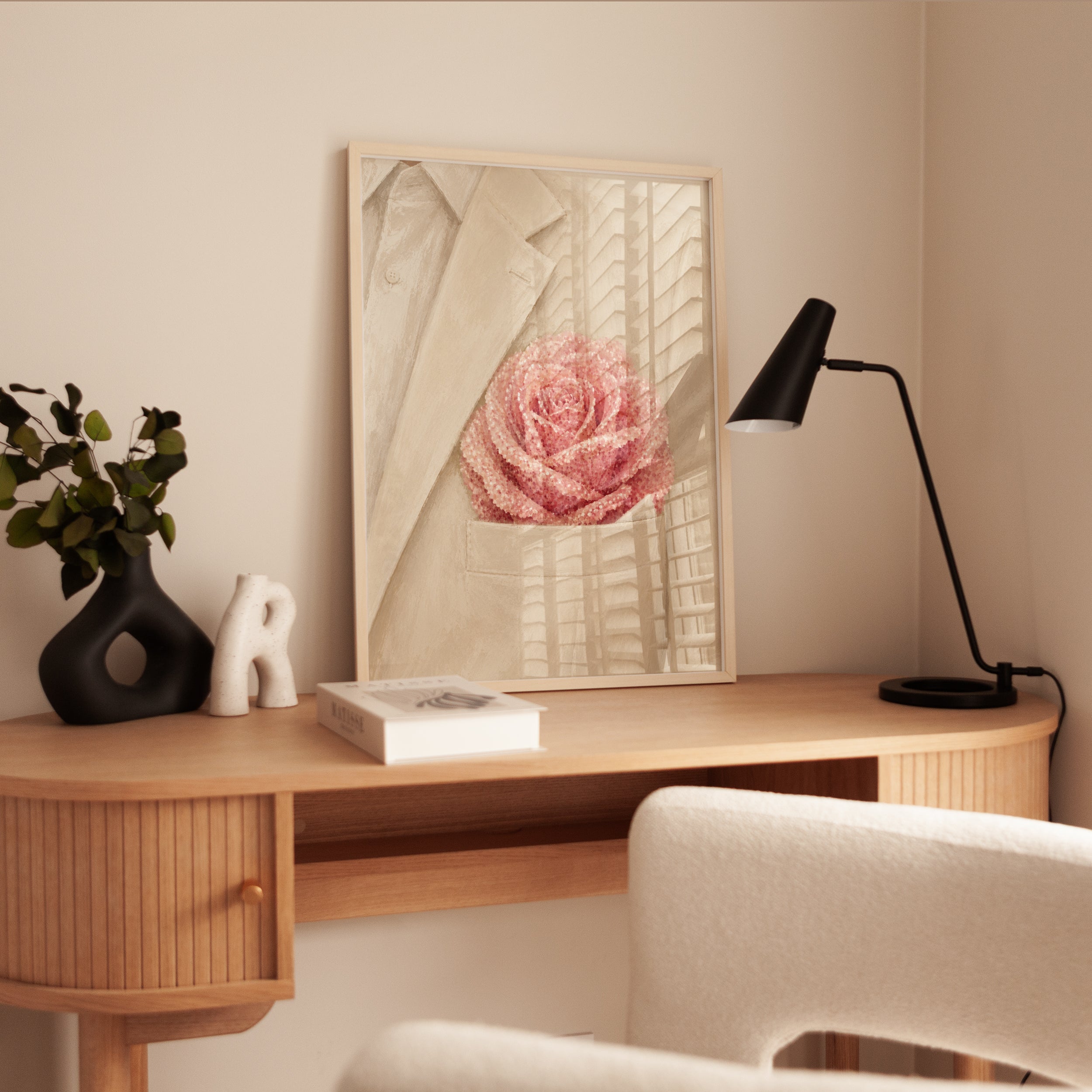 Pink Rose Wall Art – Romantic Floral Print - interior