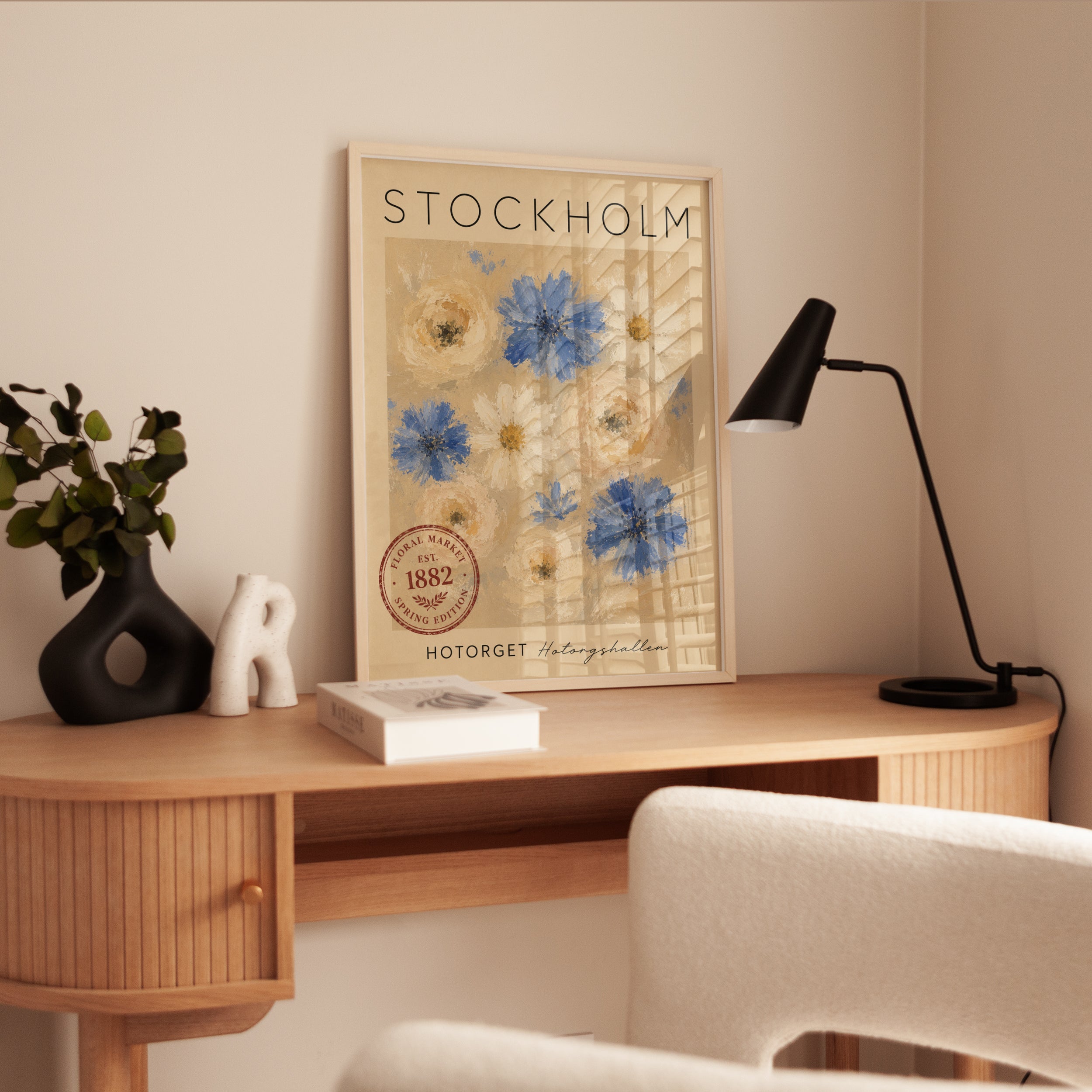Stockholm Travel Poster – Vintage Floral Print - interior