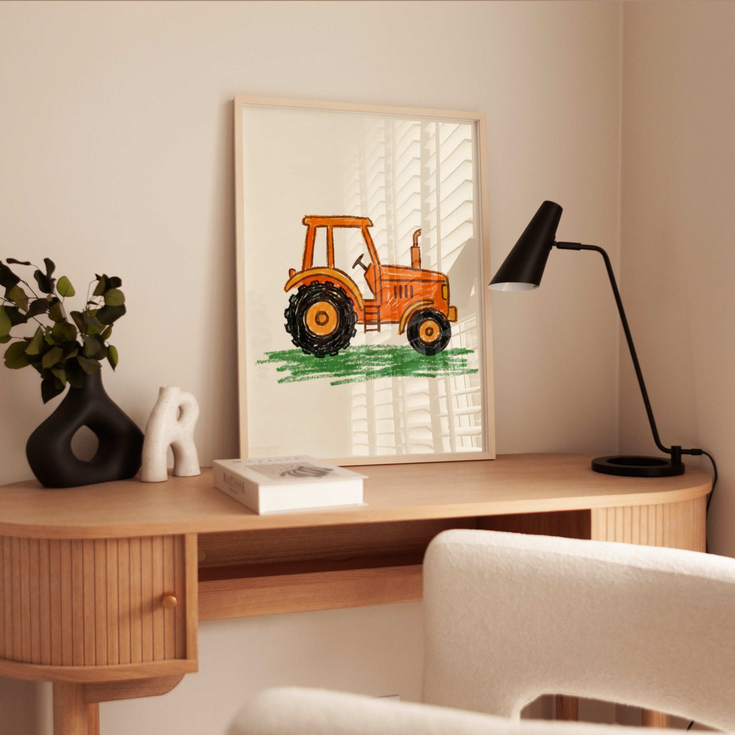Orange Tractor Farm Nursery Art Print - interior