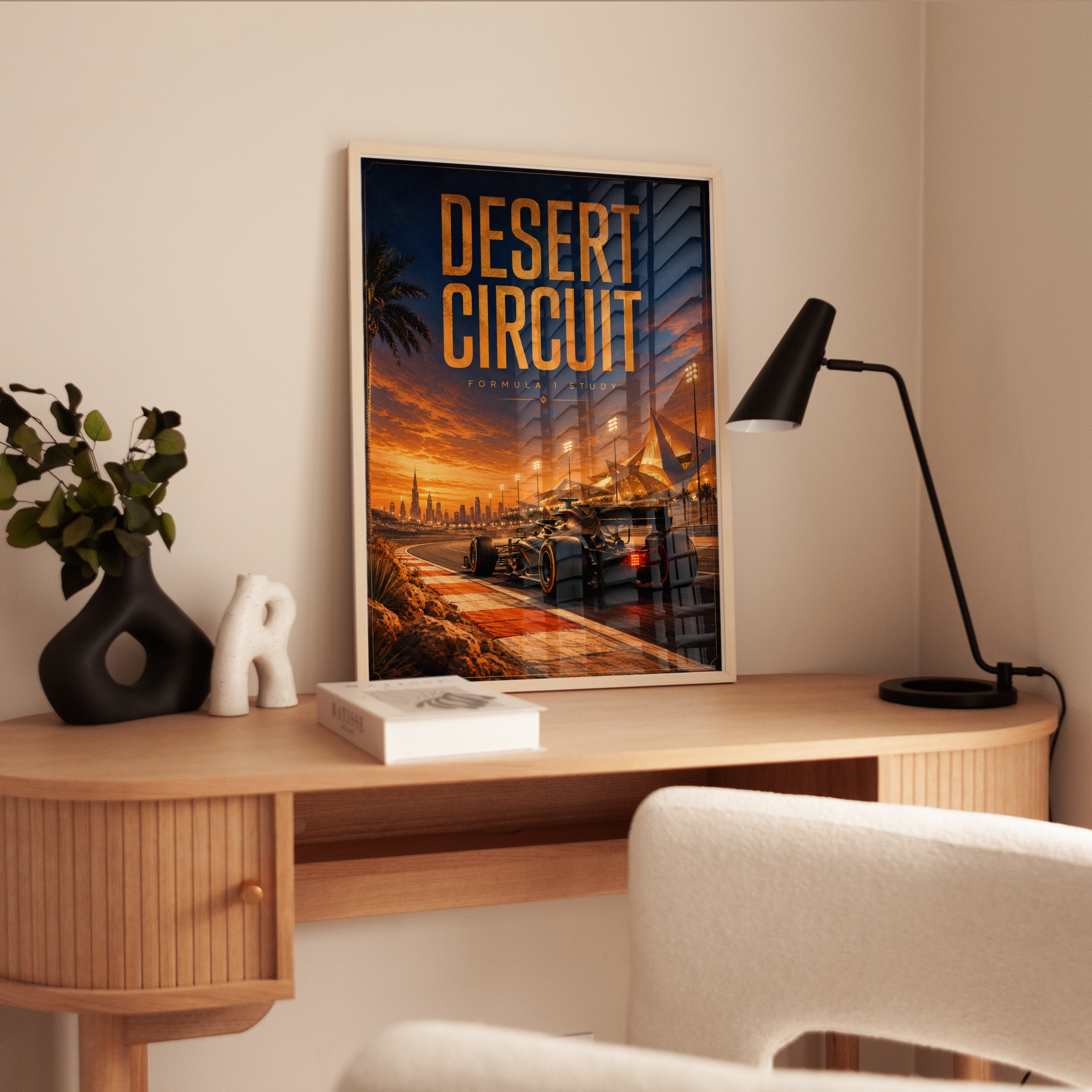Desert Circuit Formula 1 Poster: Sunset Racing Wall Art - interior