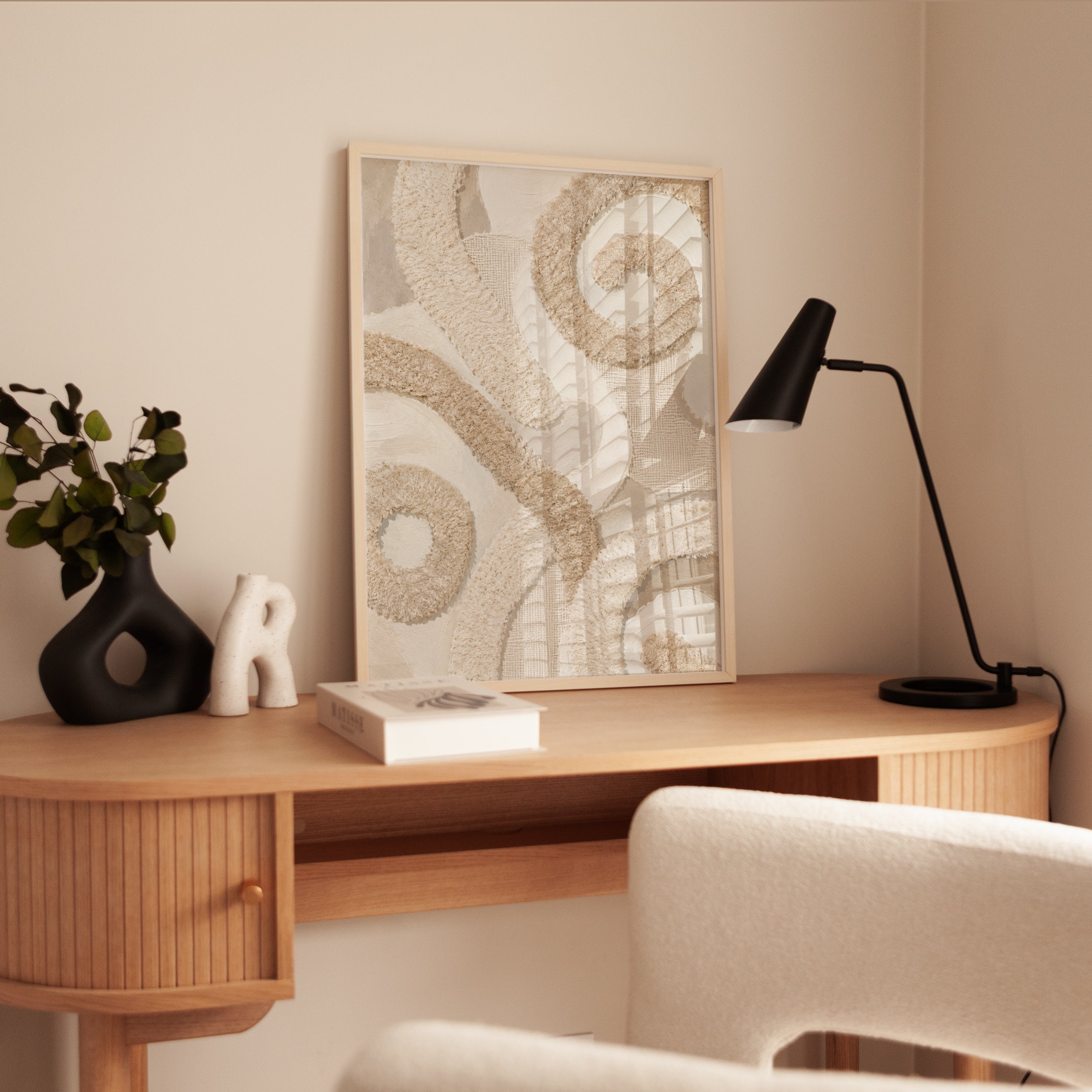 Neutral Abstract Wall Art – Textured Beige Print - interior