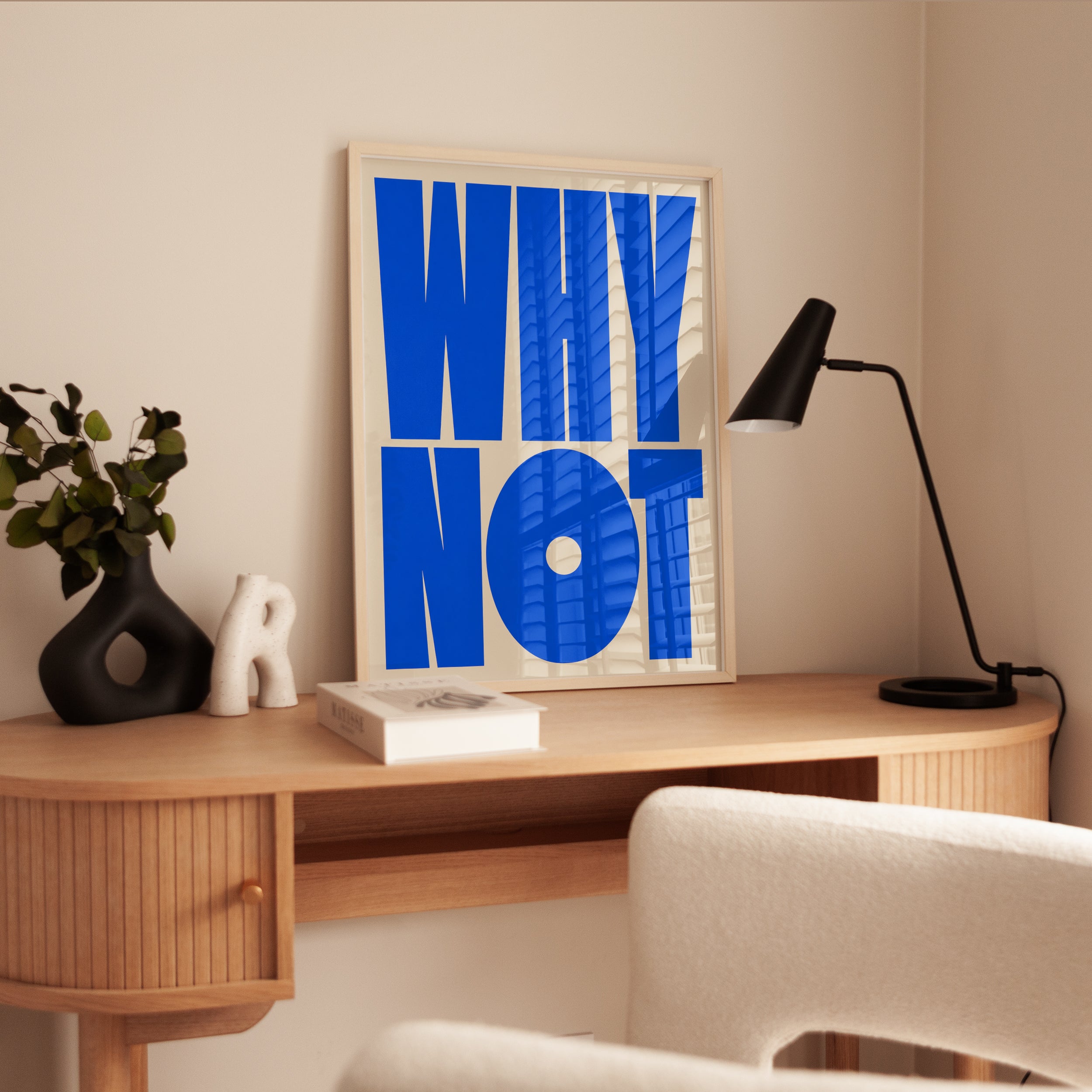 Why Not Typography Print — Bold Blue Motivational Quote - interior