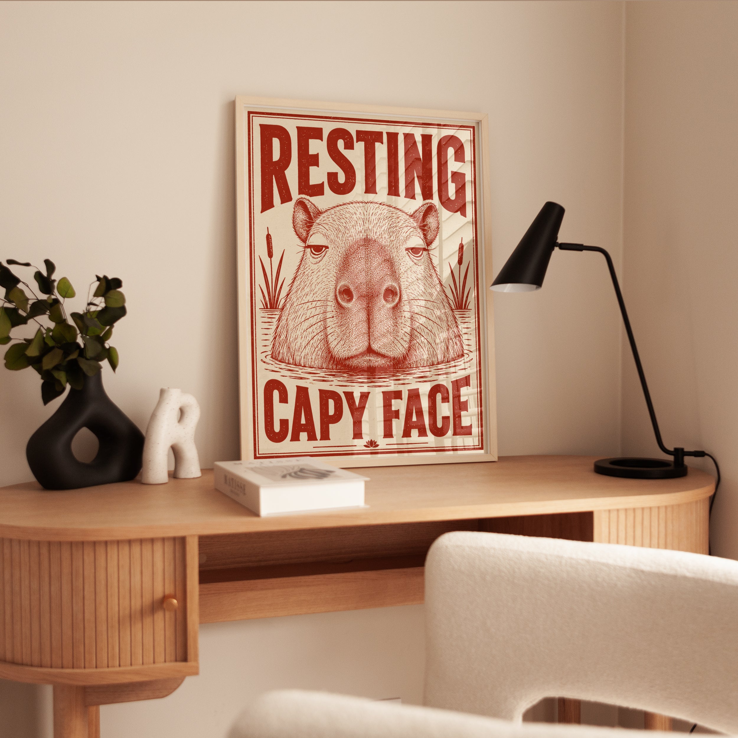 Capybara Illustration: Funny Vintage Wall Art (Bathroom & Living Room) - interior