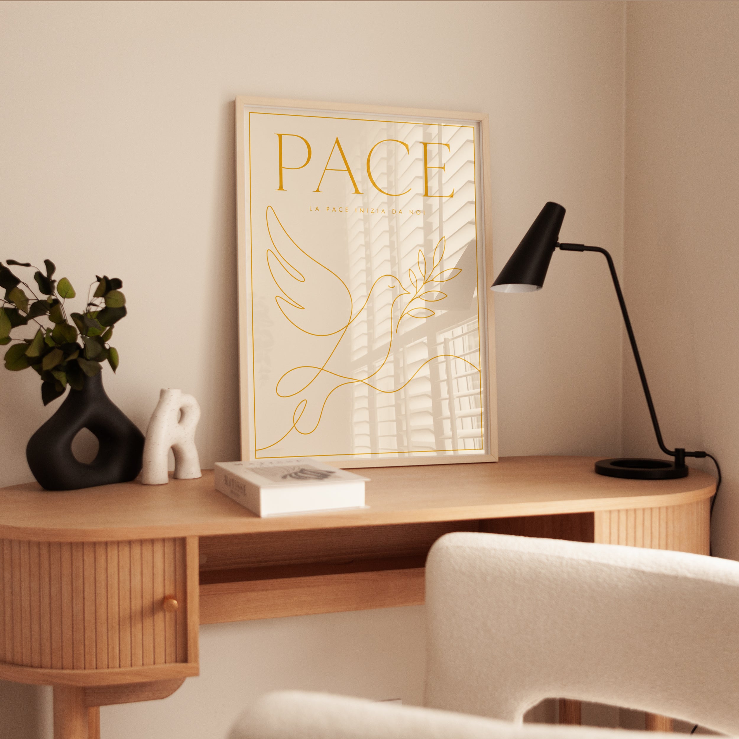Peace Dove Wall Art – Minimalist Line Art Print - interior