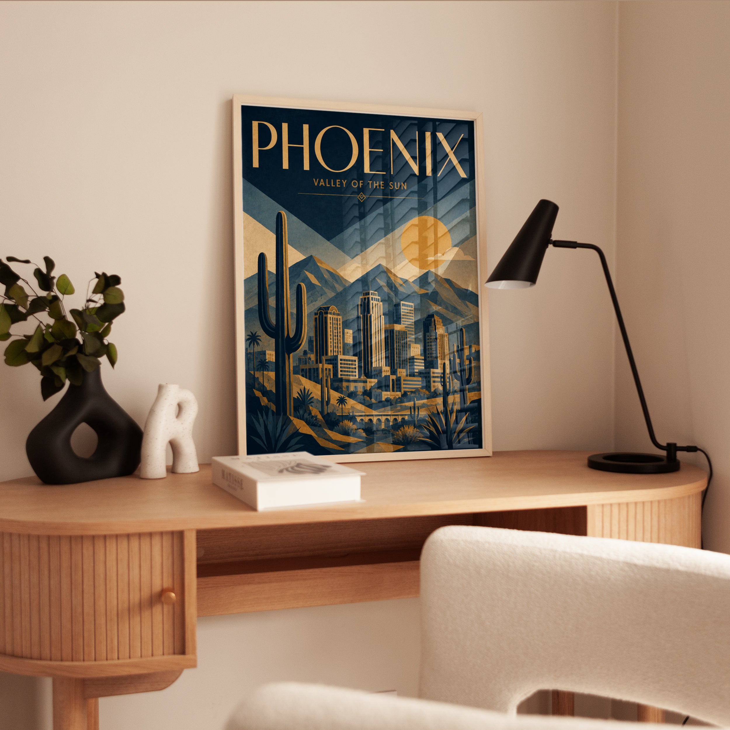 Phoenix Travel Poster: Art Deco Desert Cityscape Wall Art - interior
