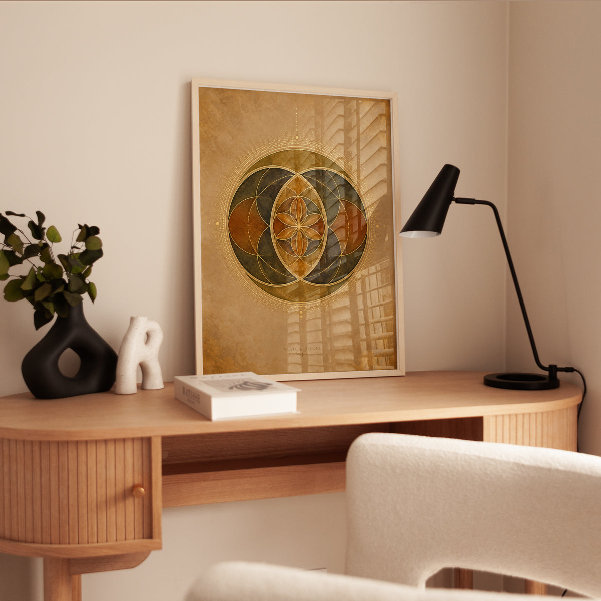 Vesica Piscis Sacred Geometry Art Print: Gold Brown Mandala - interior
