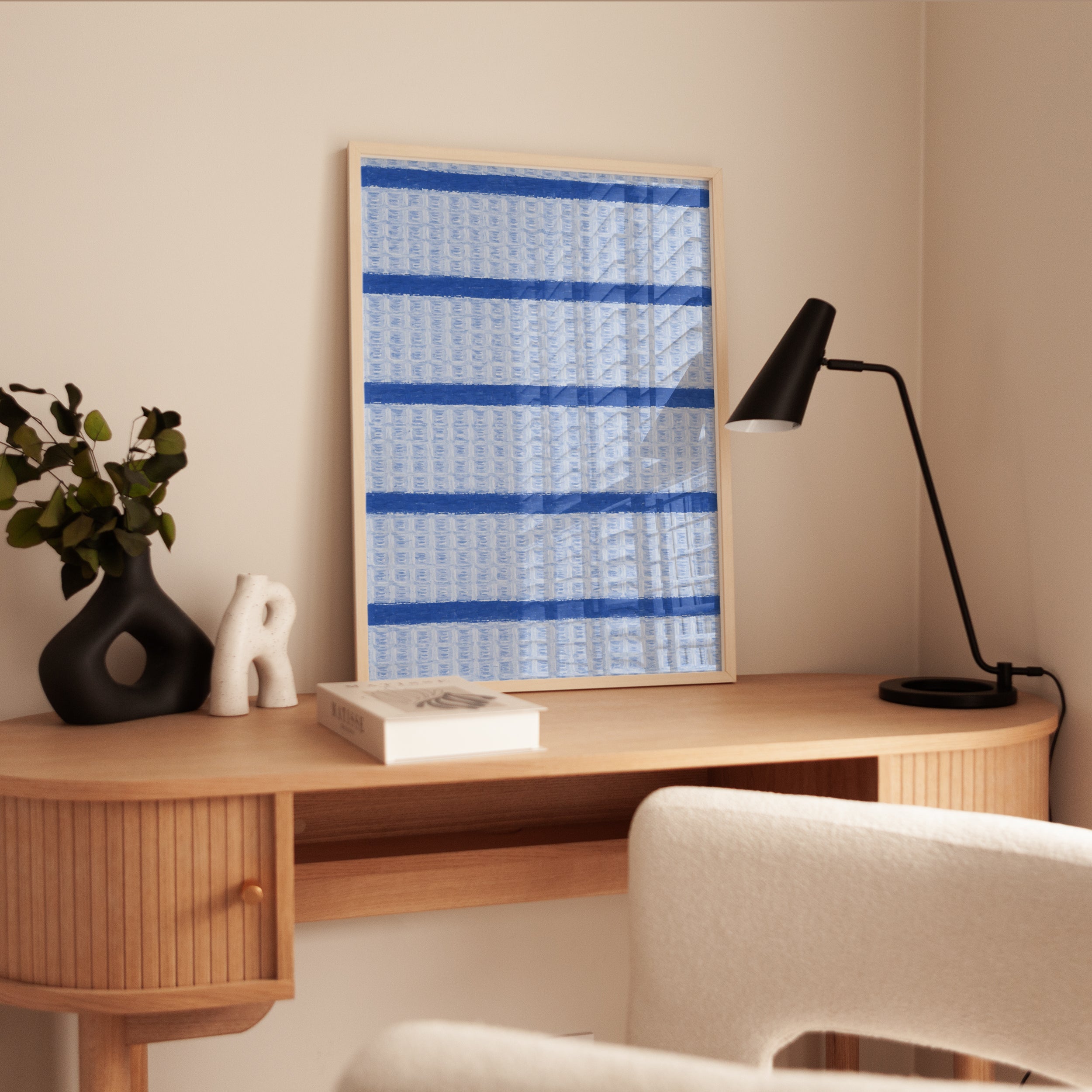 Blue Striped Waffle Texture Art Print: Coastal Fabric Pattern - interior